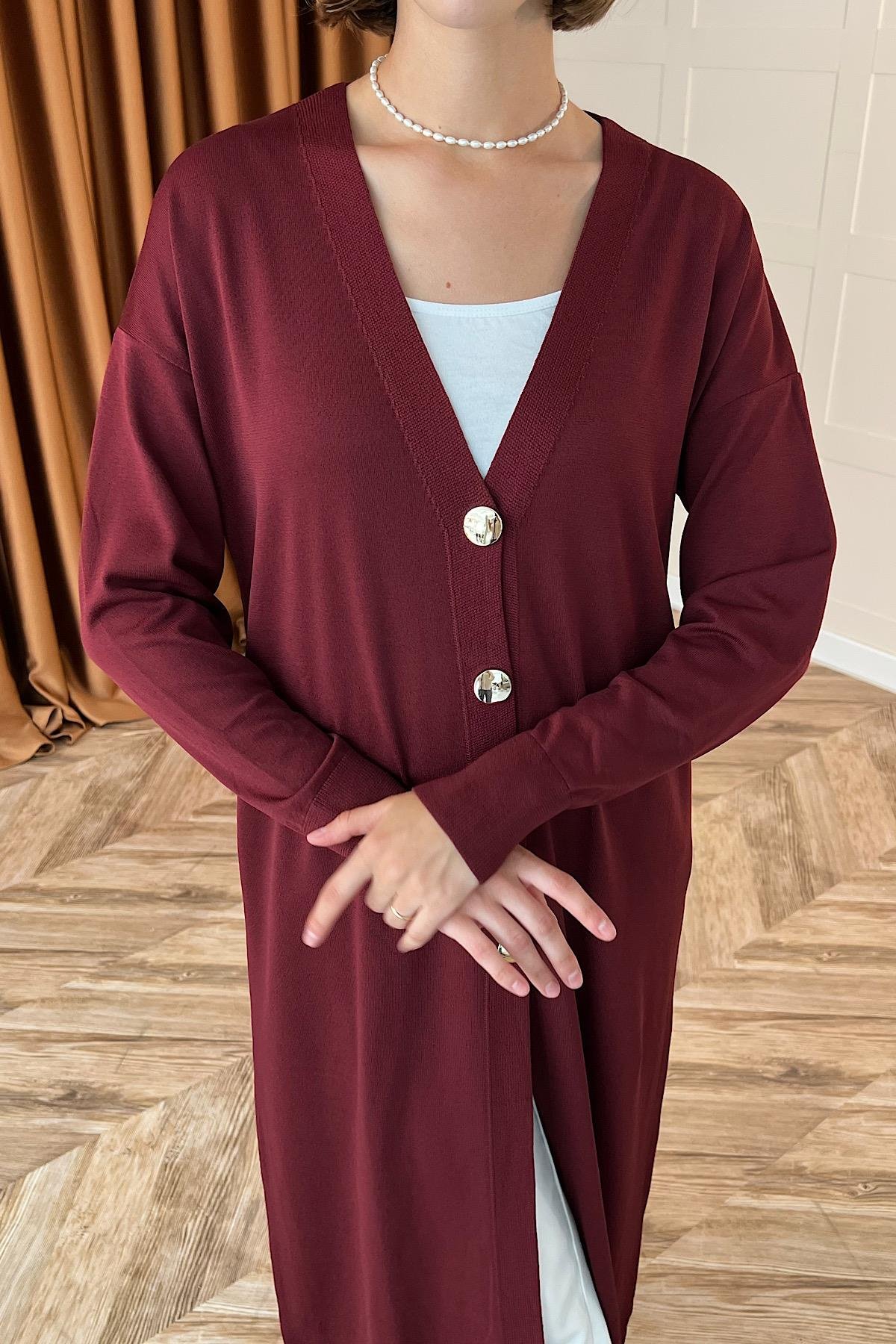 Uzun Triko Hırka Bordo