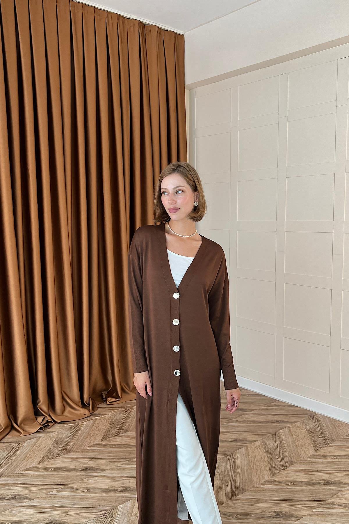 Uzun Triko Hırka Kahverengi