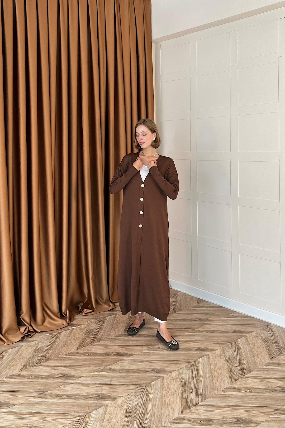 Uzun Triko Hırka Kahverengi