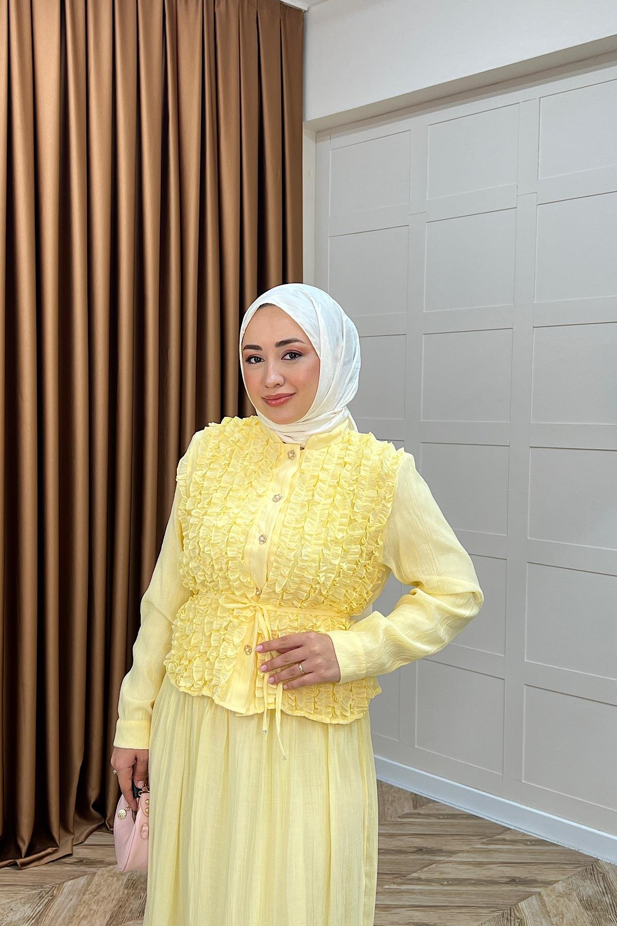 Vera Fırfırlı Etek Takım Sarı