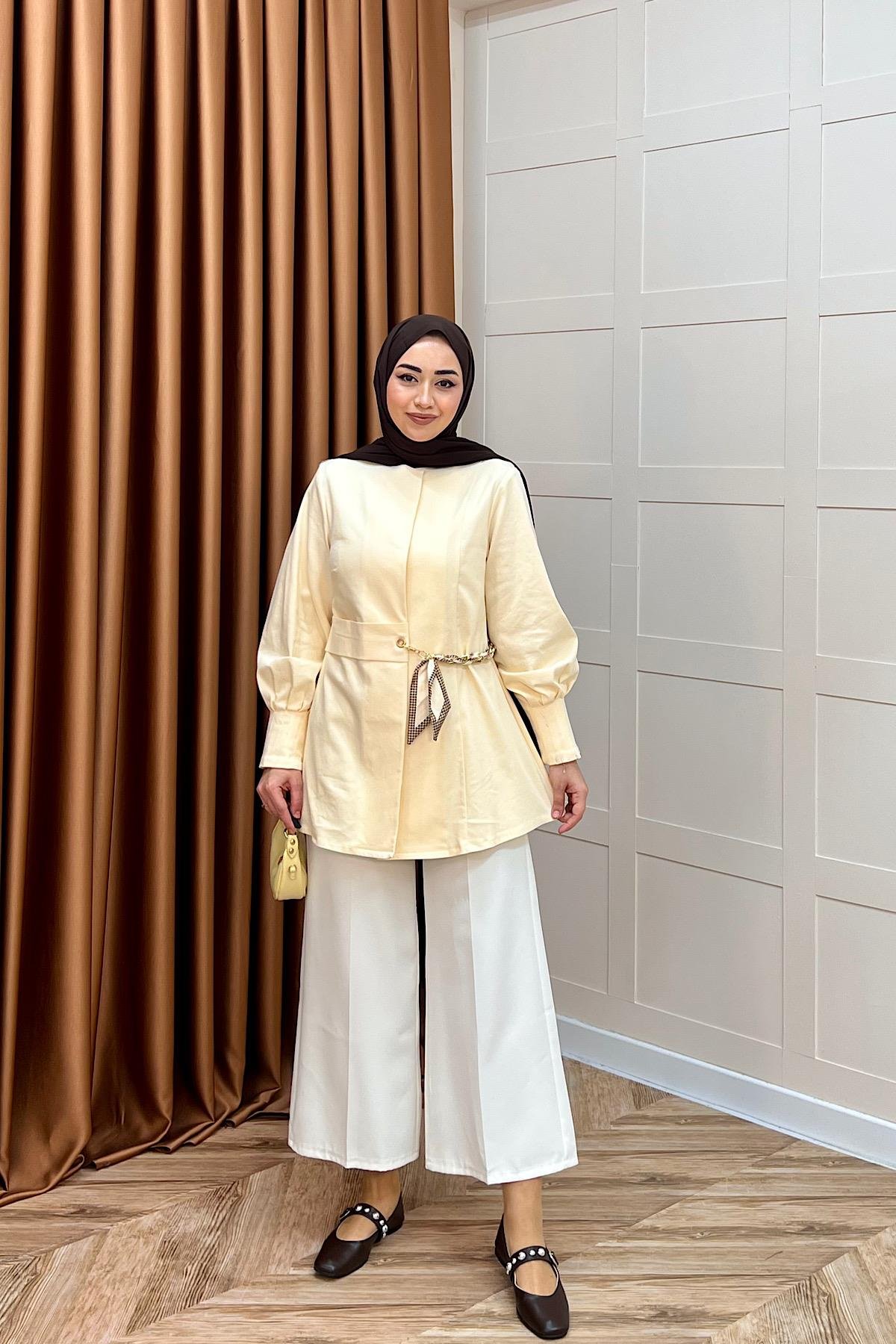 Wanda Fular Kemer Detay Gabardin Kap Sarı