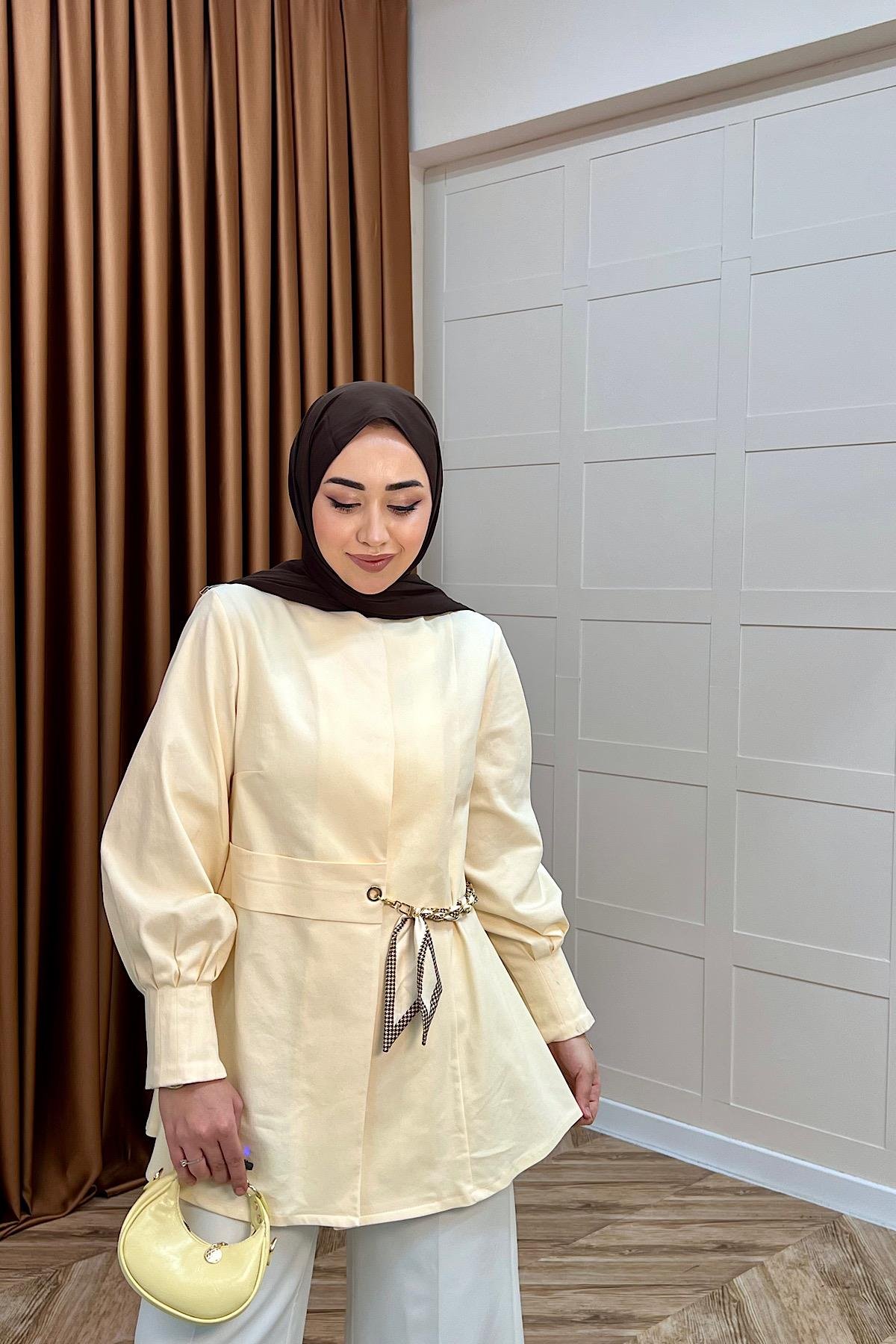 Wanda Fular Kemer Detay Gabardin Kap Sarı