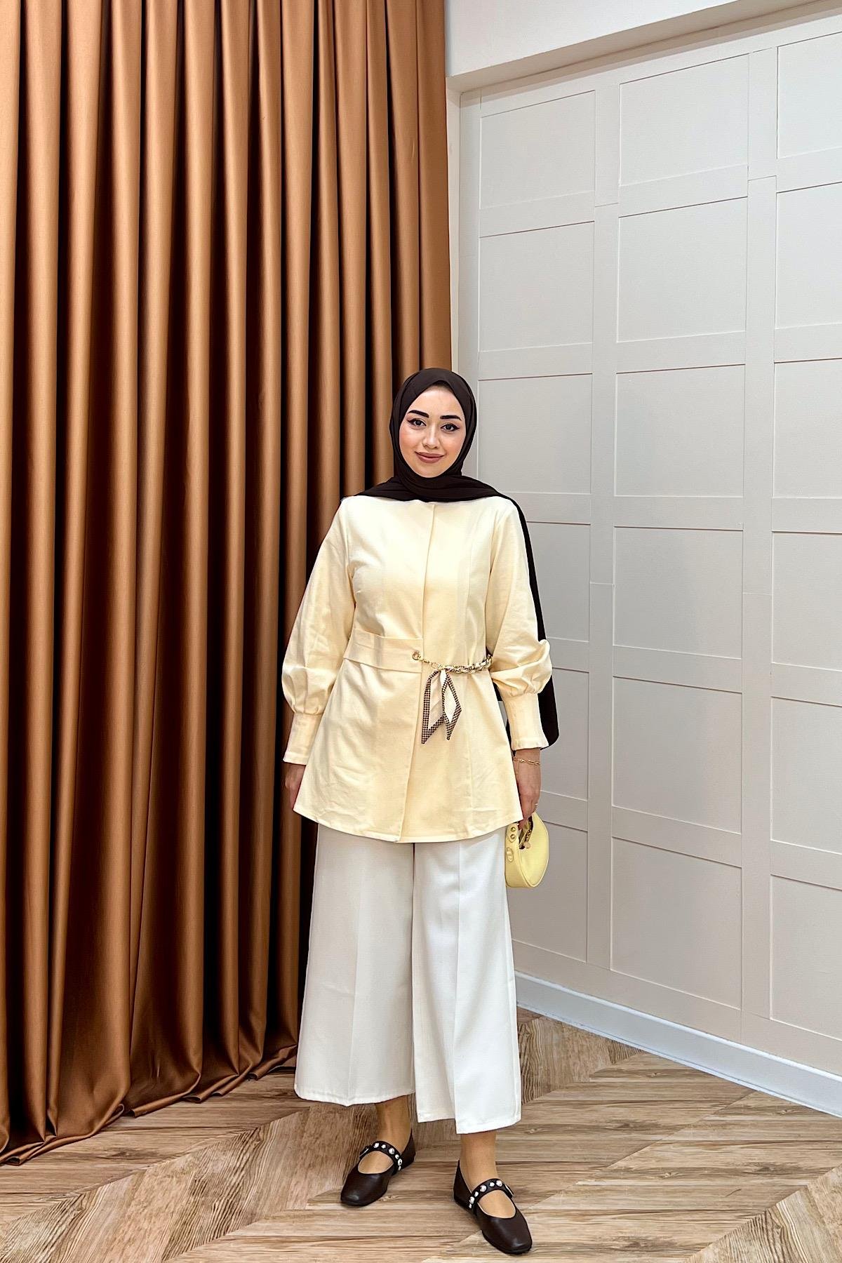 Wanda Fular Kemer Detay Gabardin Kap Sarı