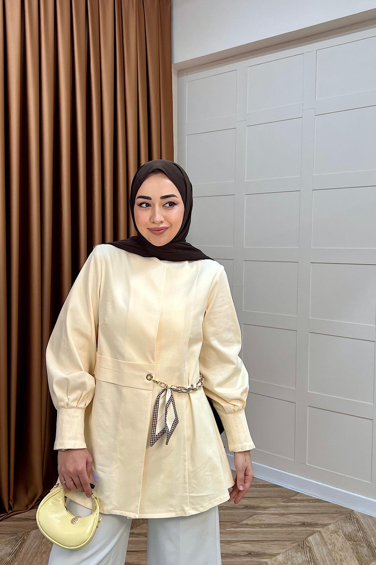 Wanda Fular Kemer Detay Gabardin Kap Sarı