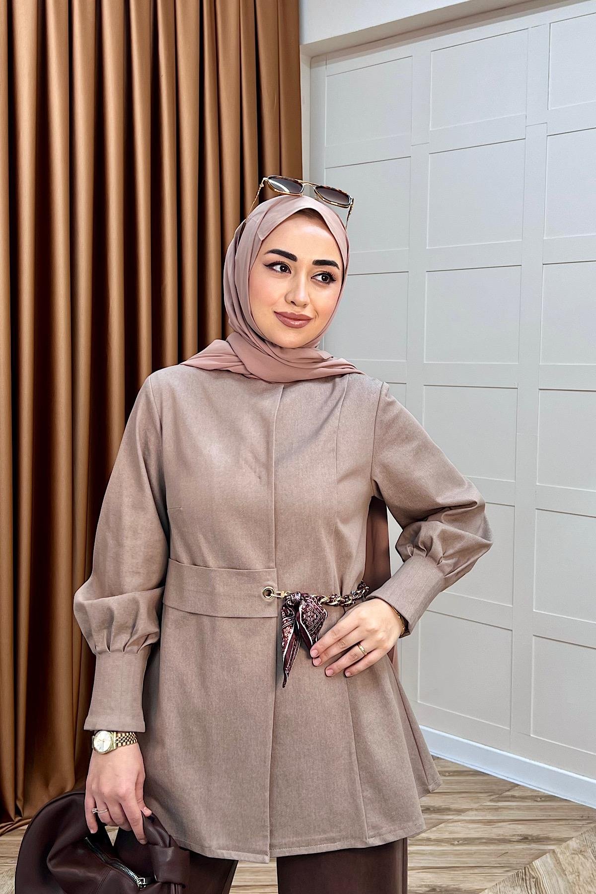 Wanda Fular Kemer Detay Gabardin Kap Vizon