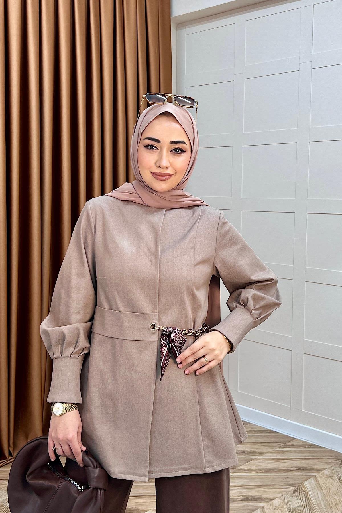 Wanda Fular Kemer Detay Gabardin Kap Vizon