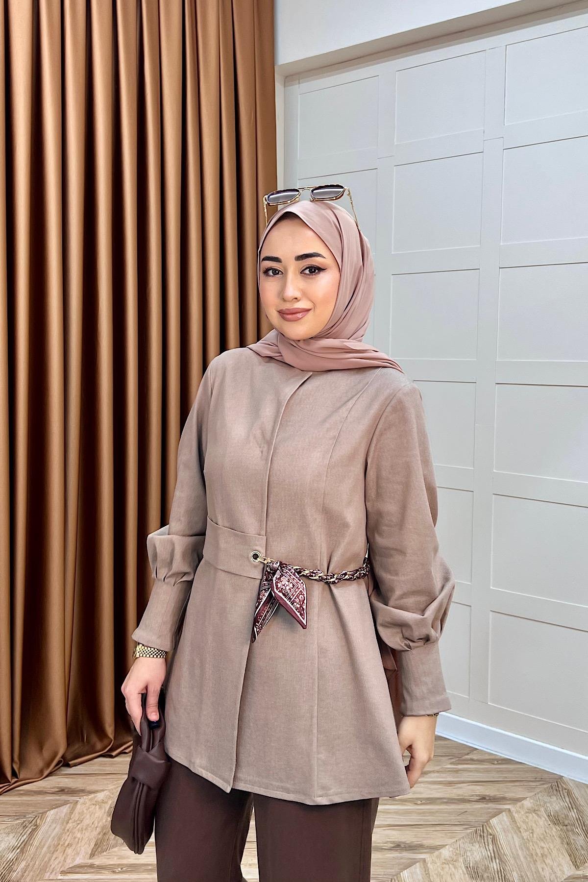 Wanda Fular Kemer Detay Gabardin Kap Vizon