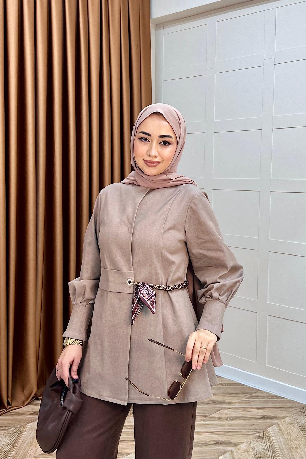 Wanda Fular Kemer Detay Gabardin Kap Vizon