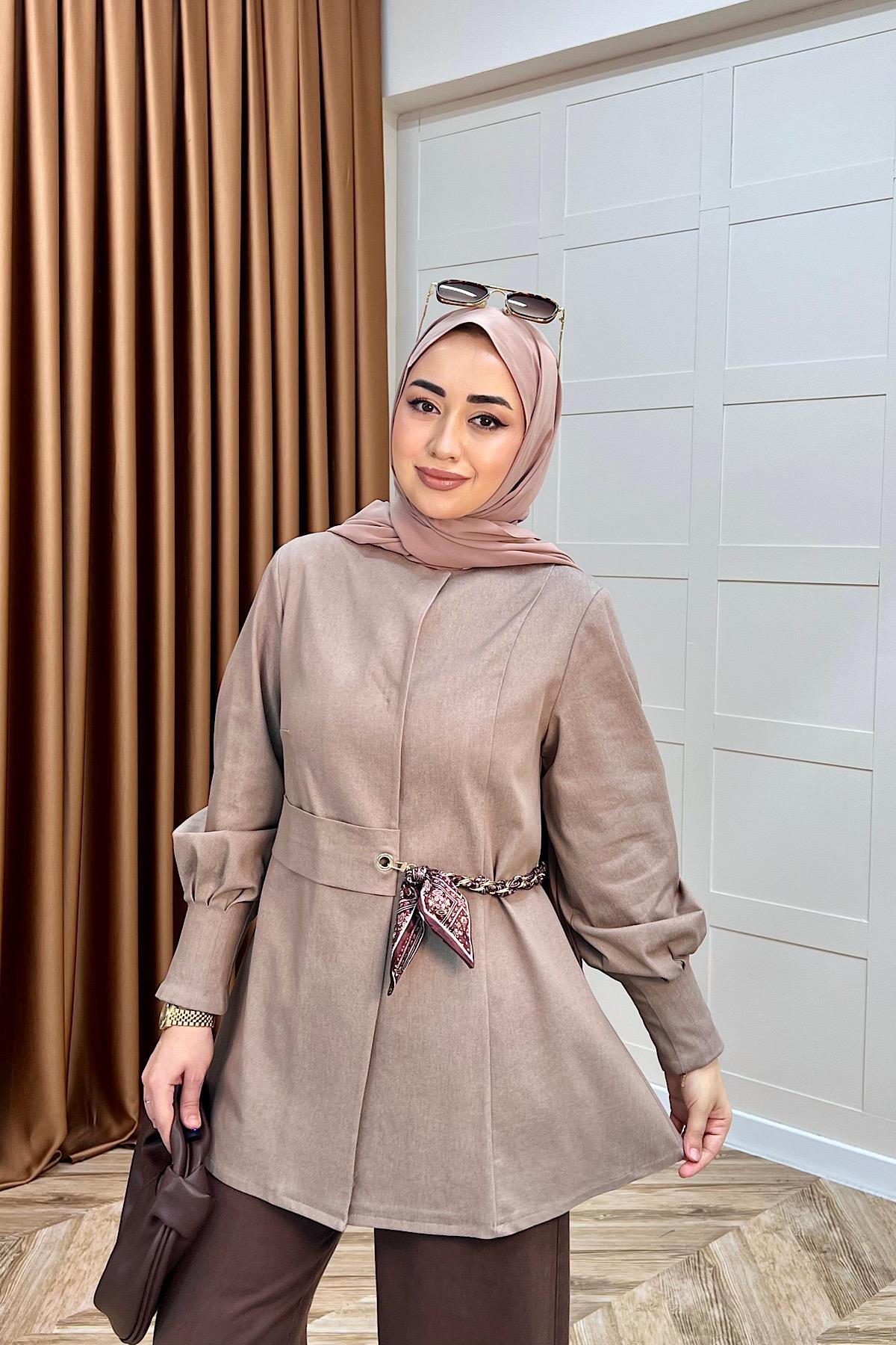 Wanda Fular Kemer Detay Gabardin Kap Vizon