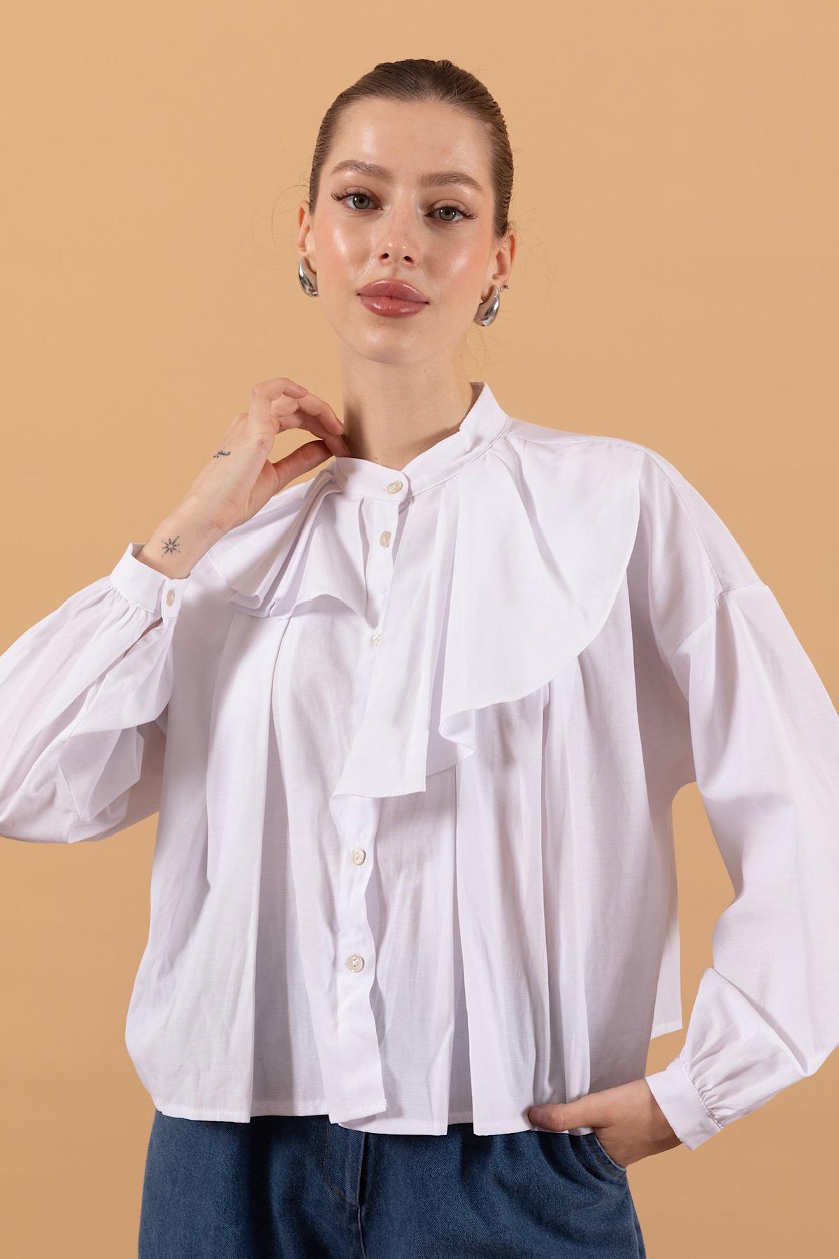 Yaka Detay Gömlek Beyaz