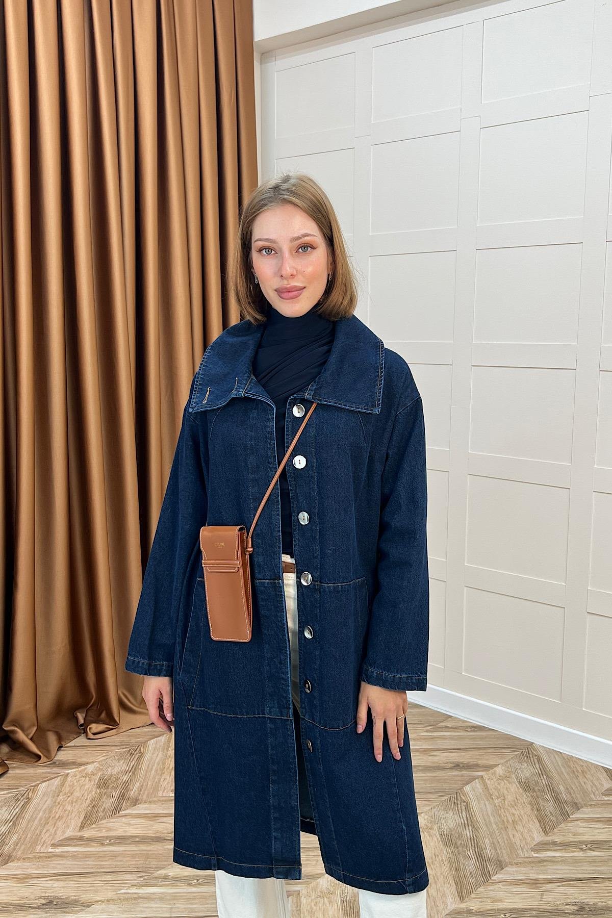 Yaka Detay Kot Ceket Lacivert