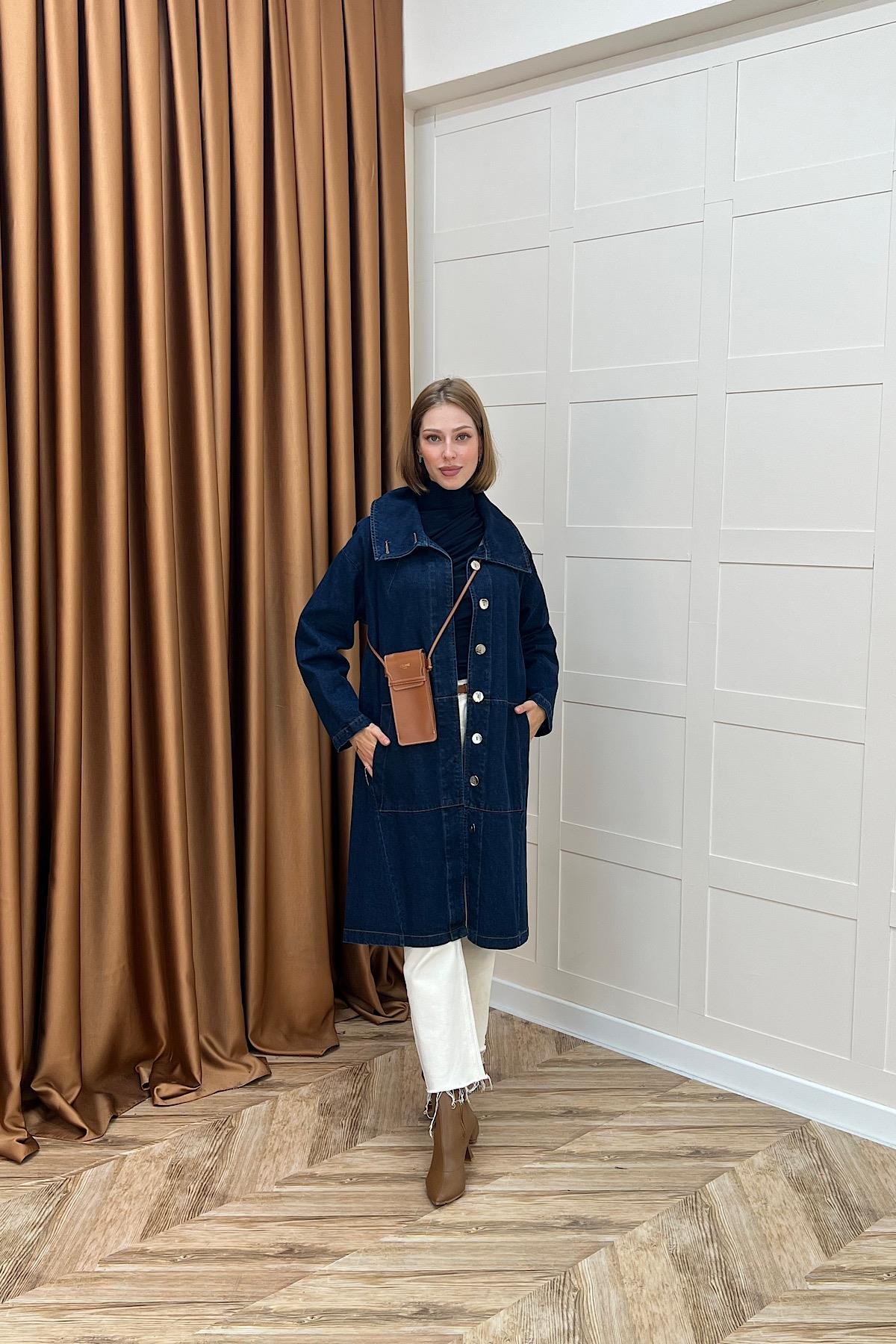 Yaka Detay Kot Ceket Lacivert