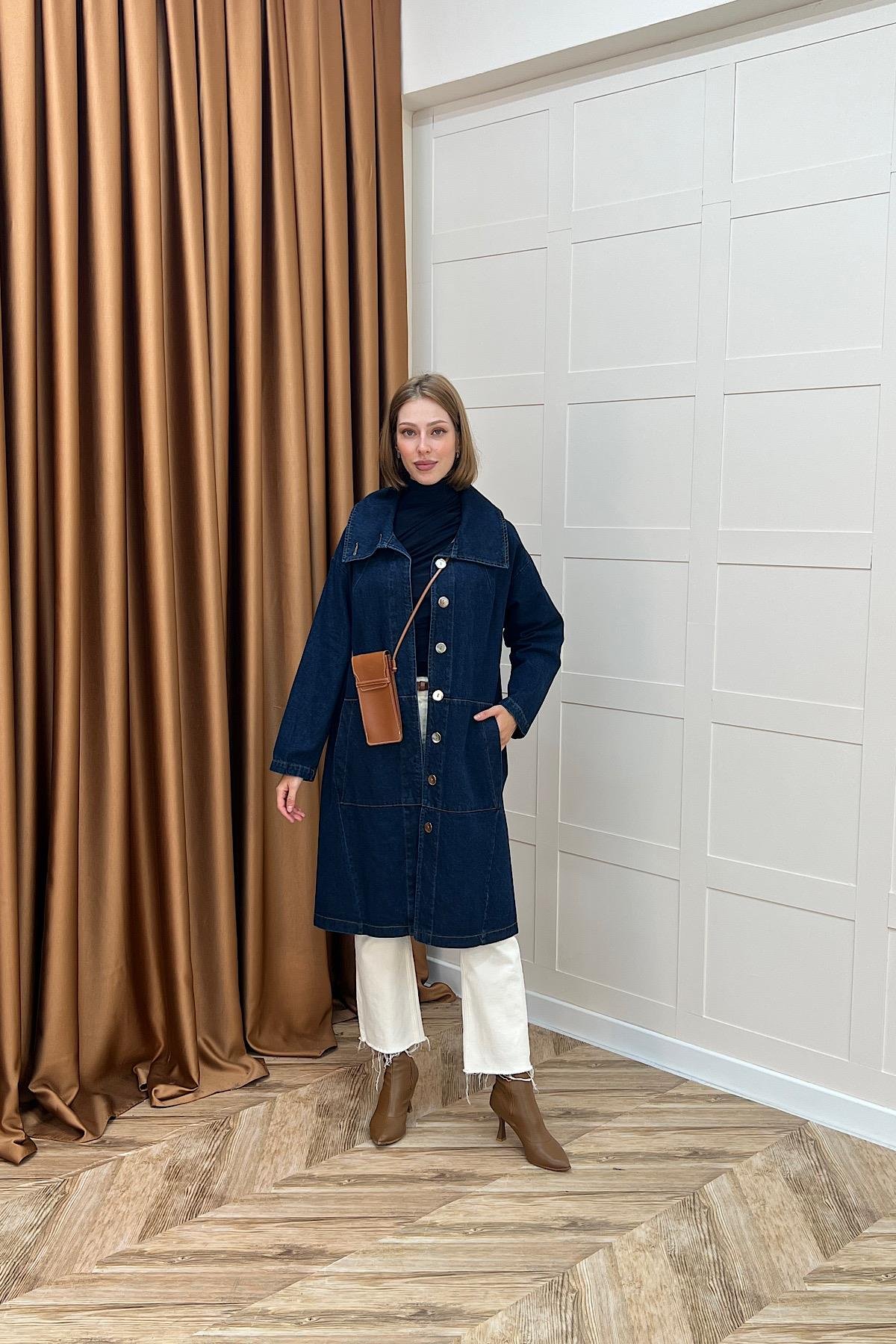 Yaka Detay Kot Ceket Lacivert