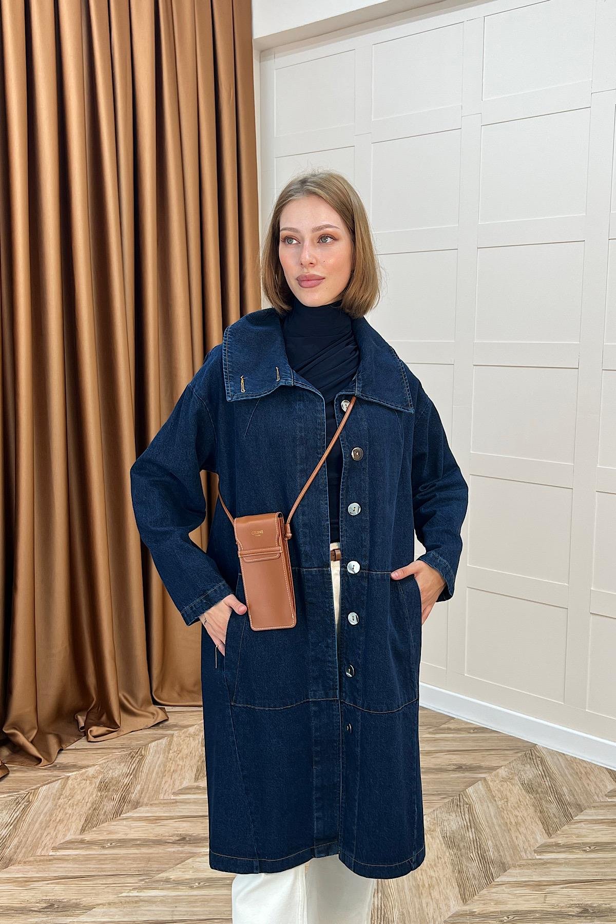 Yaka Detay Kot Ceket Lacivert