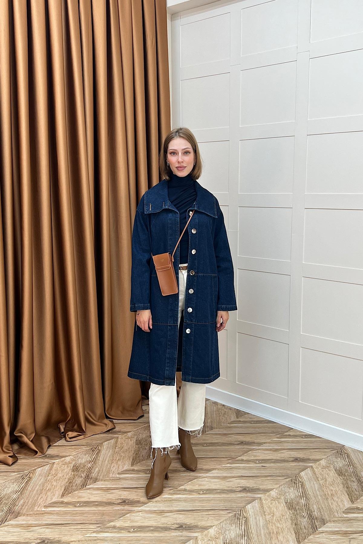 Yaka Detay Kot Ceket Lacivert