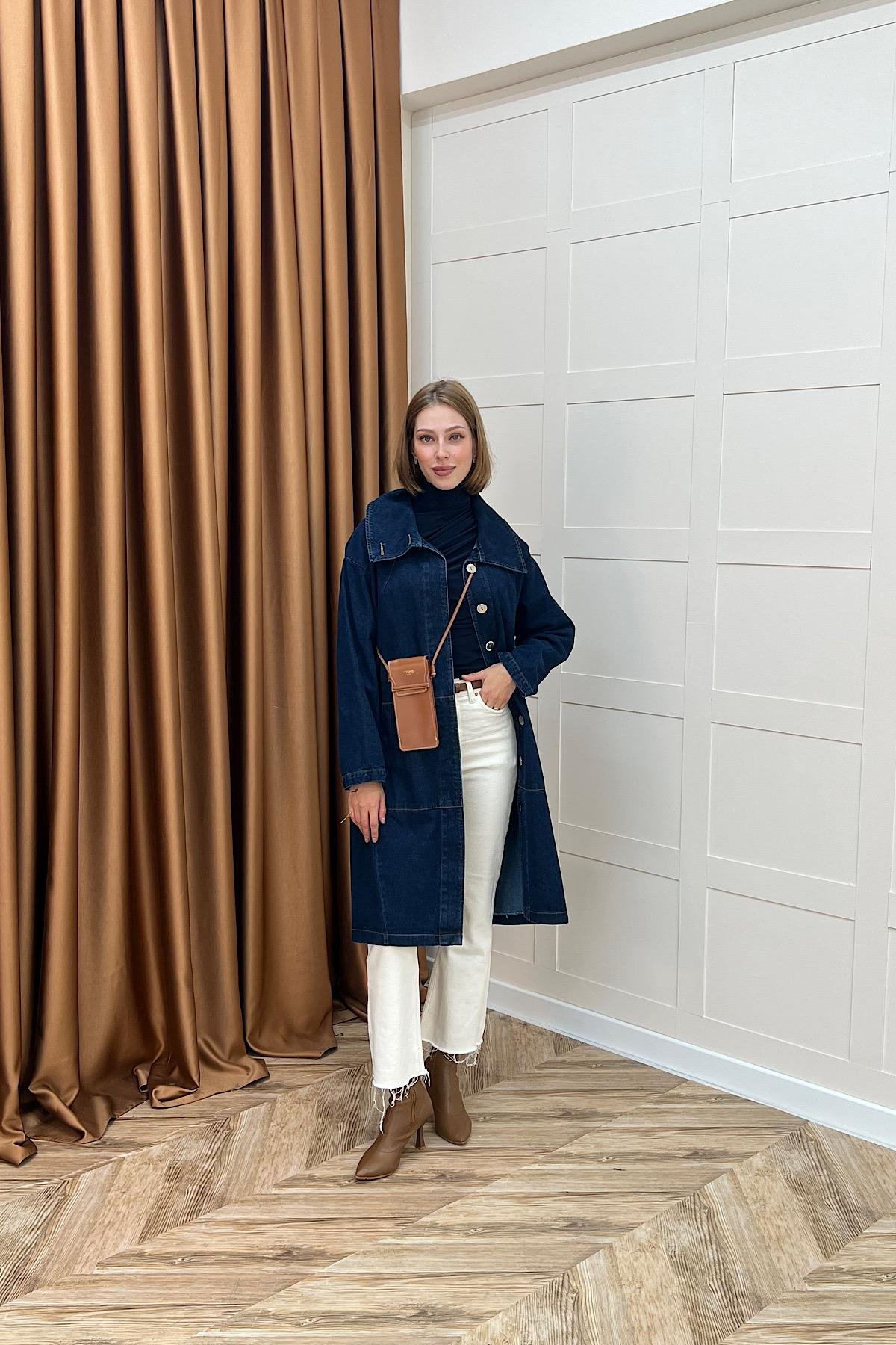 Yaka Detay Kot Ceket Lacivert