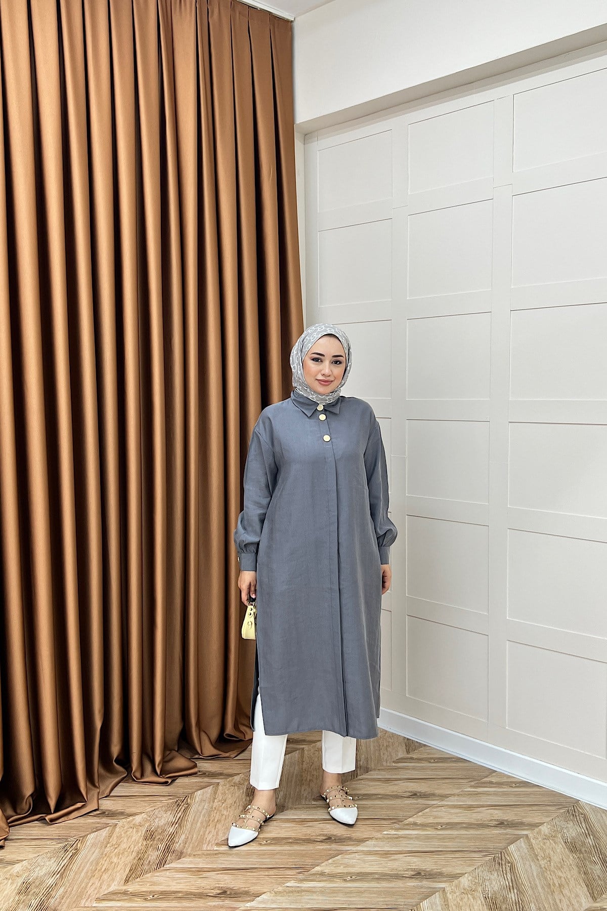 Zaina Uzun Tunik Gri