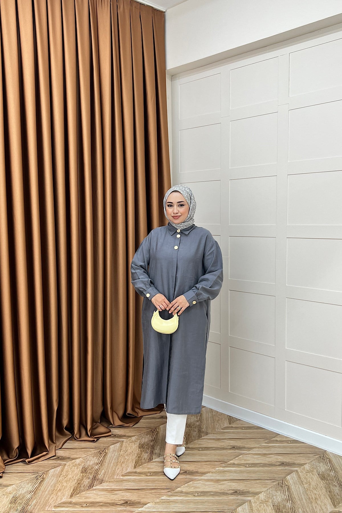 Zaina Uzun Tunik Gri