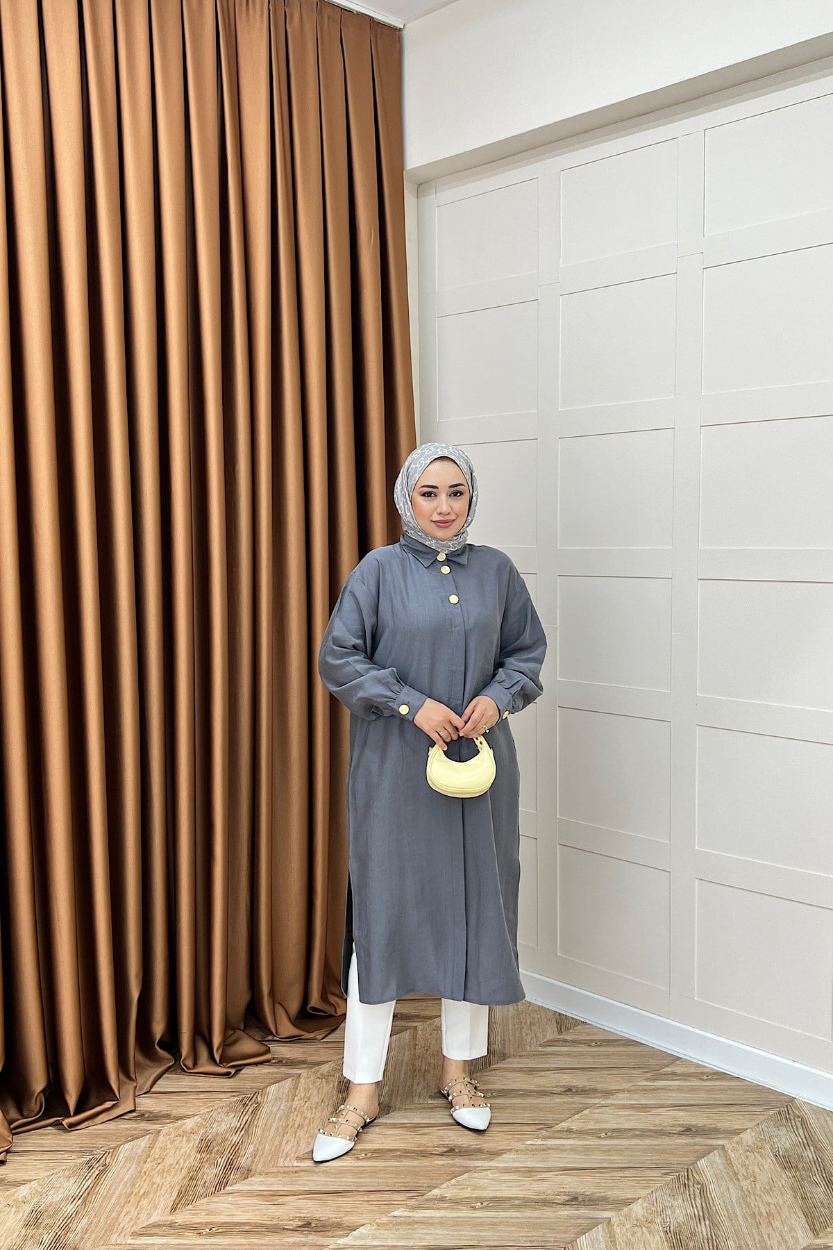 Zaina Uzun Tunik Gri
