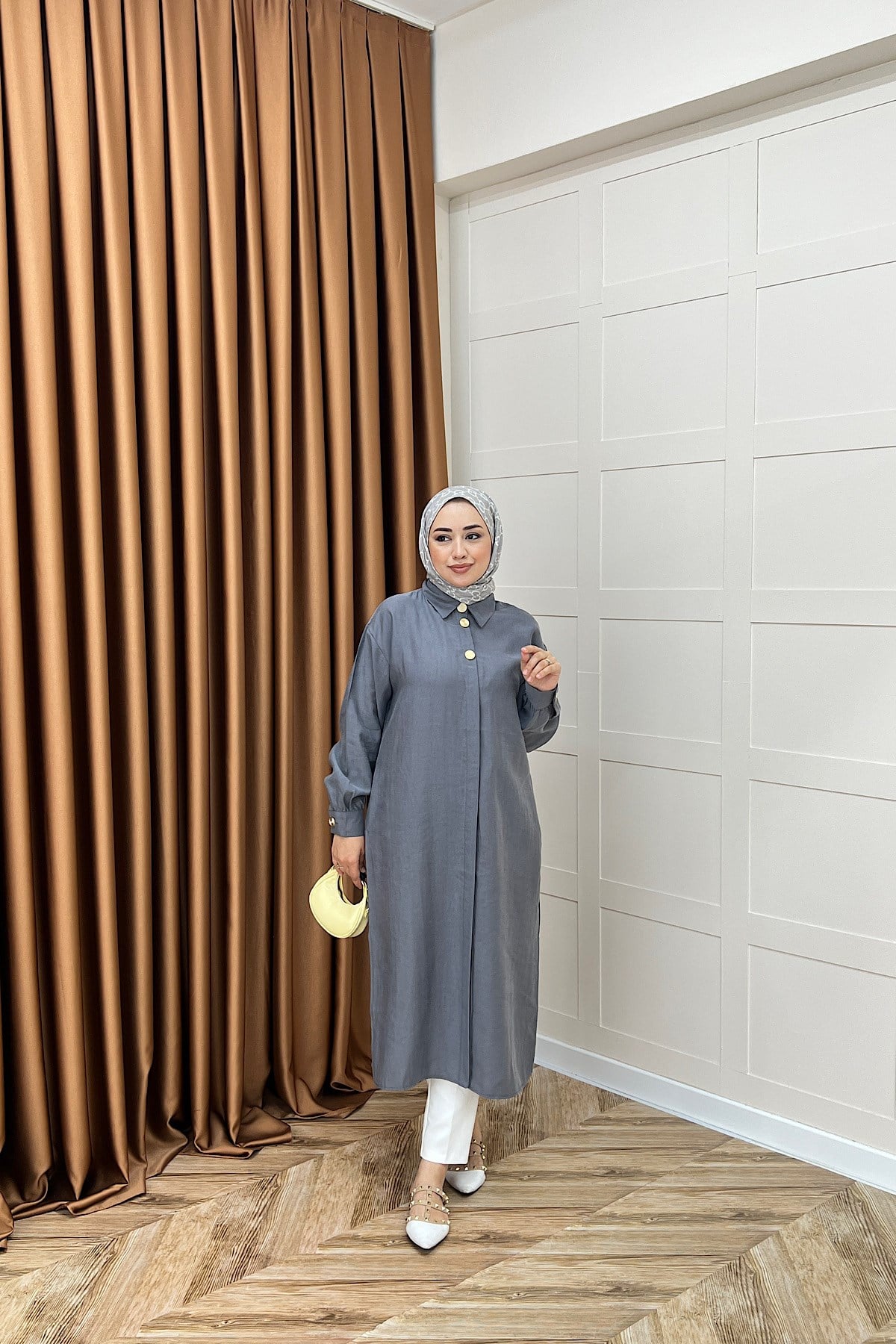 Zaina Uzun Tunik Gri
