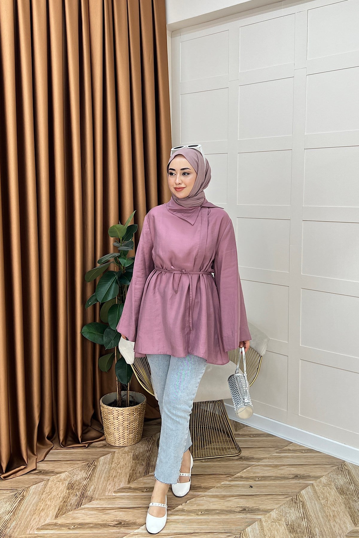 Zenith Kuşaklı Gömlek Gül Kurusu