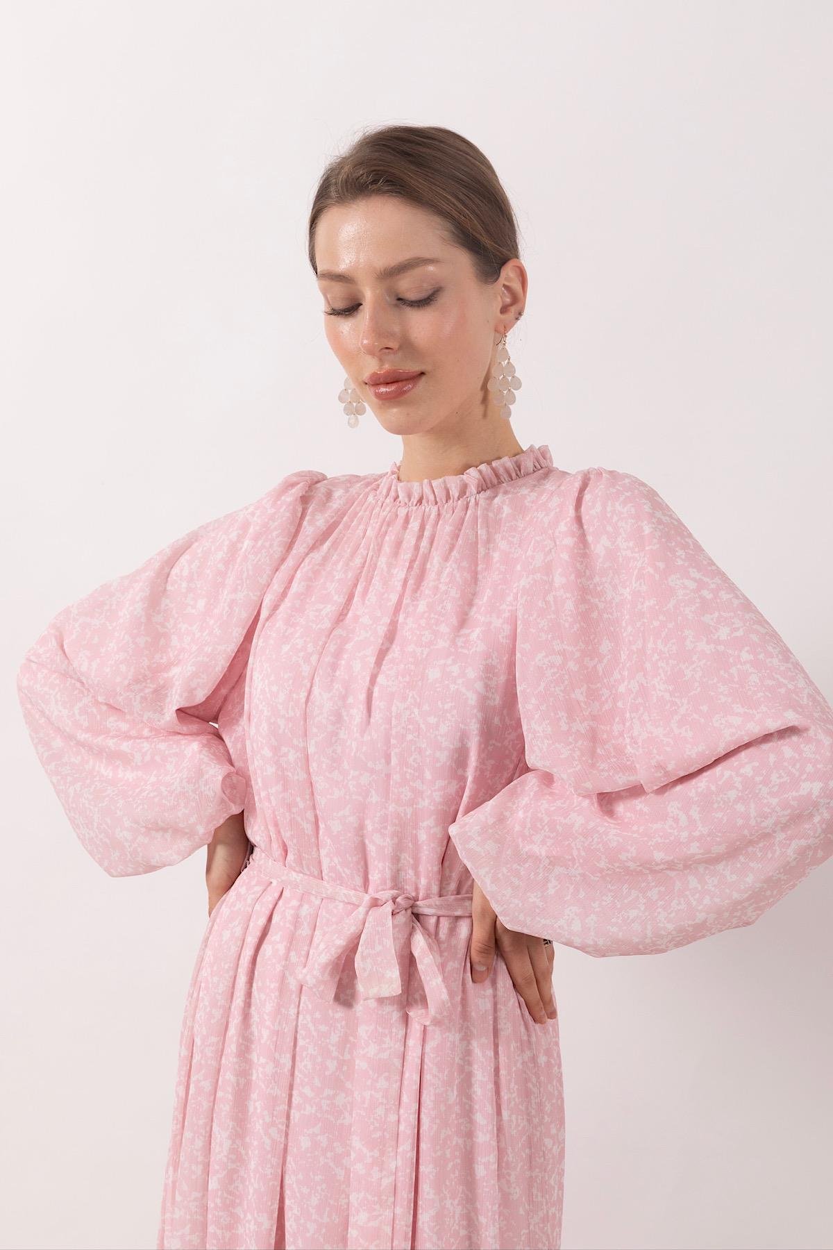 Zeny Şifon Elbise Pembe