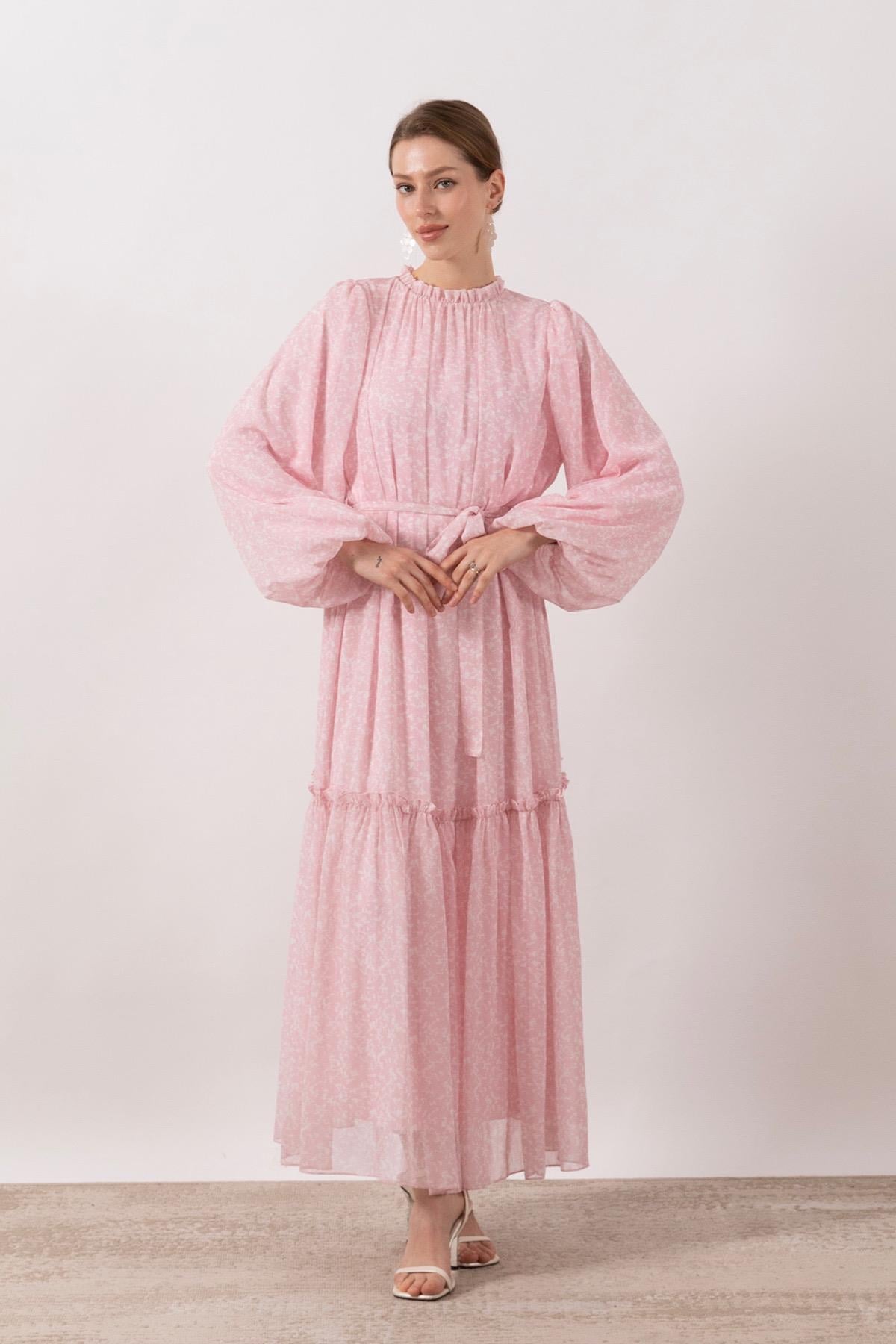 Zeny Şifon Elbise Pembe