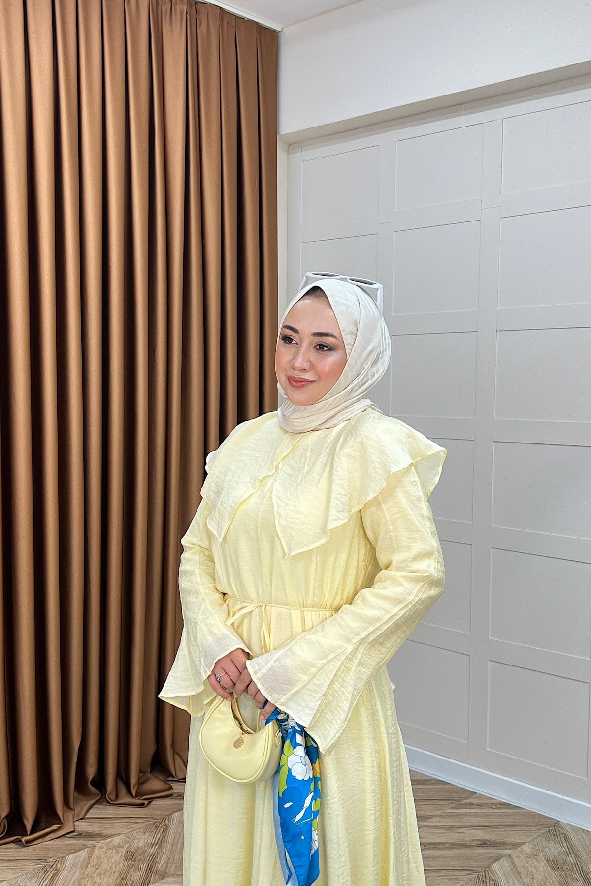 Zeny Yaka Detay Elbise Sarı