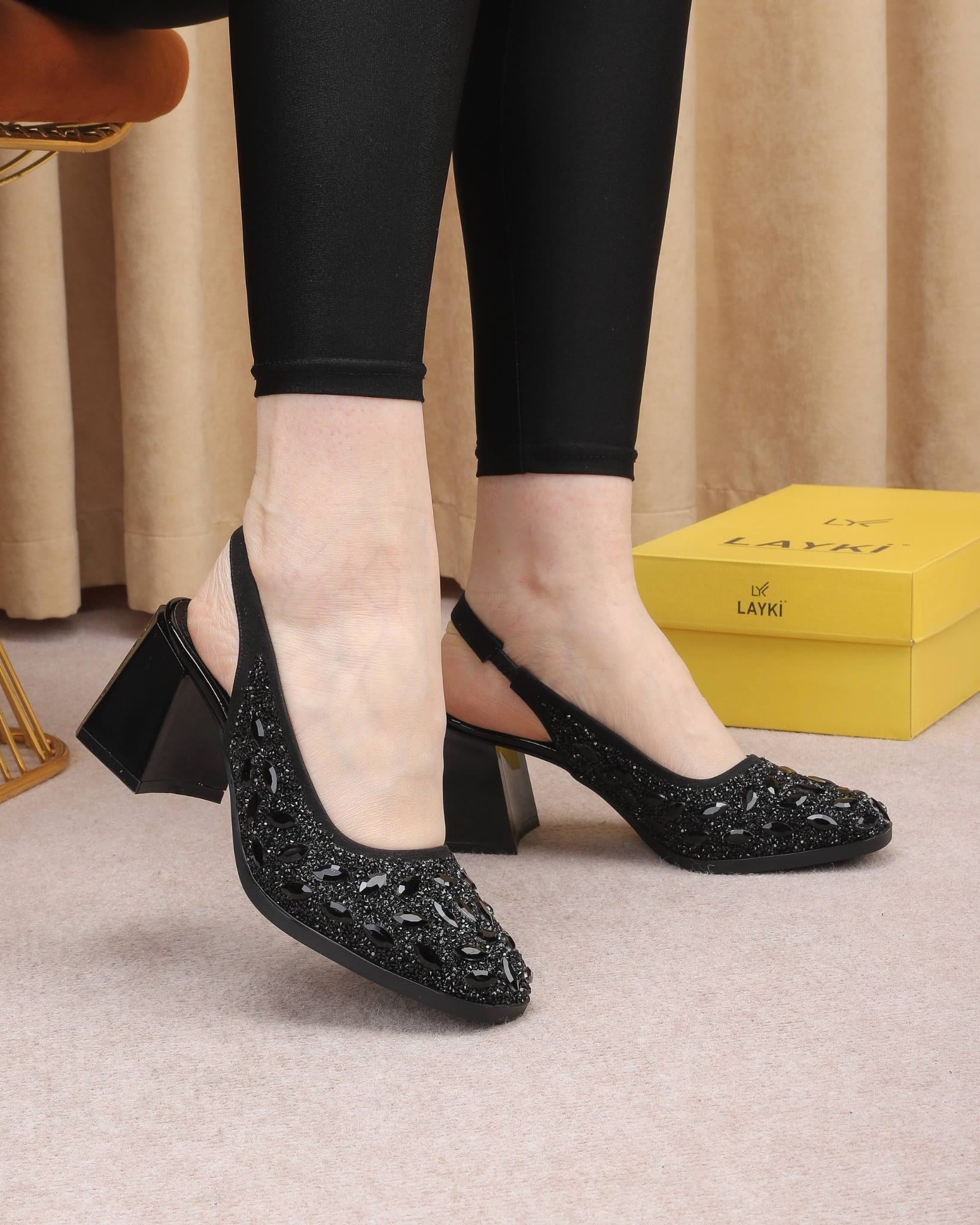 641010751342LaykiOrta Topuklu ivra  siyah taş detaylı Topuklu Slingback Ayakkabı ivra  siyah taş detaylı Topuklu Slingback Ayakkabı 