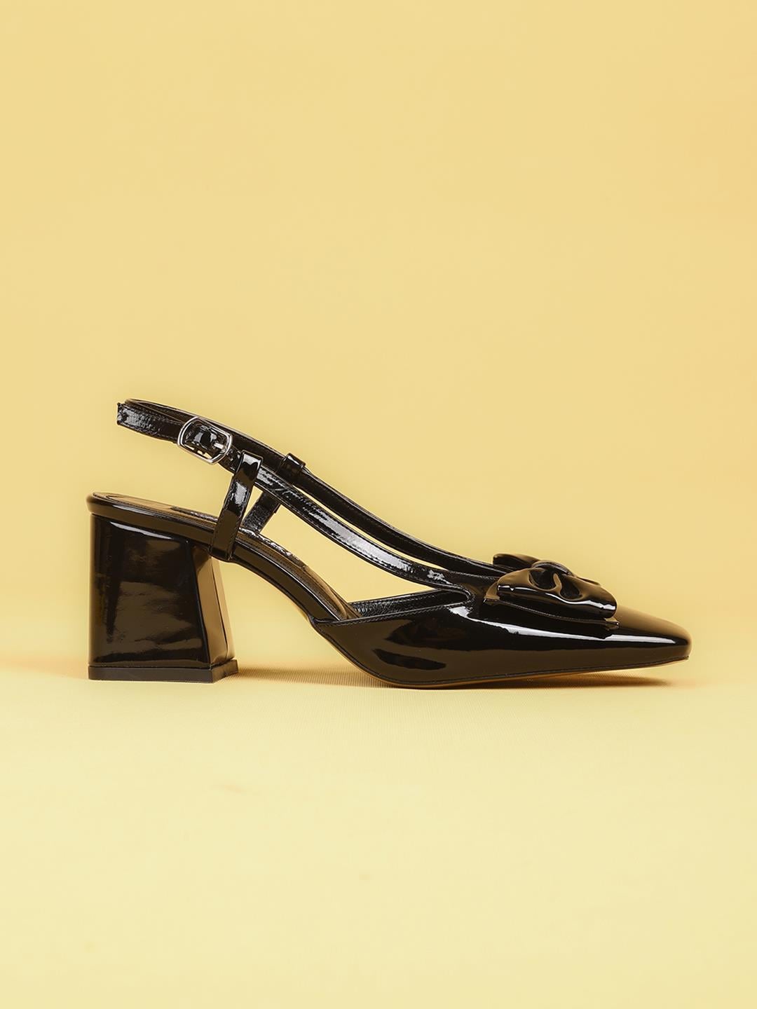  5380104418Laykiالكعب الكلاسيكيLUNARA Kadın Siyah Rugan Topuklu Slingback Ayakkabı Fiyonklu