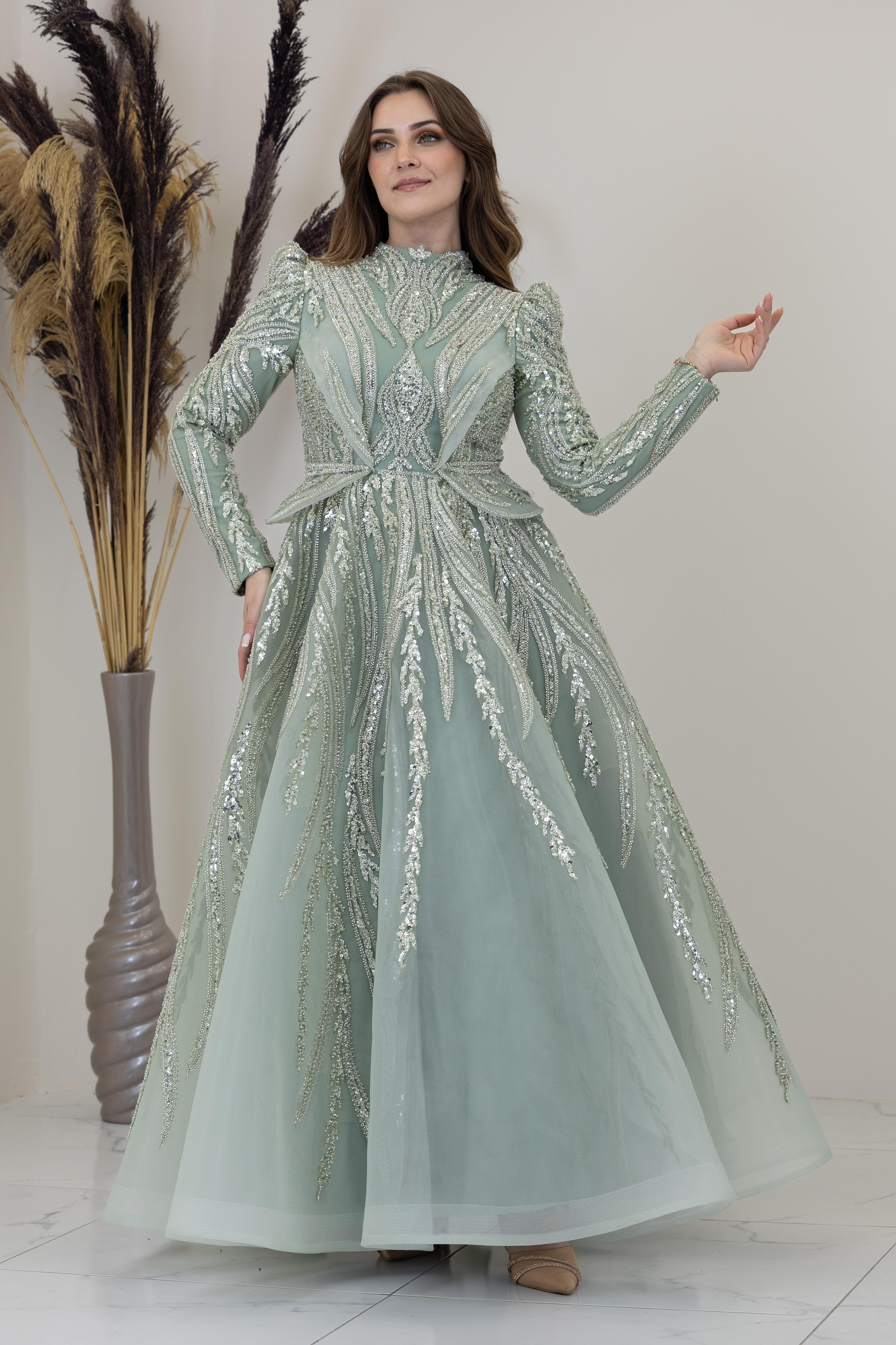 Aplik İşlemeli Şahsenem Abiye - Çağla