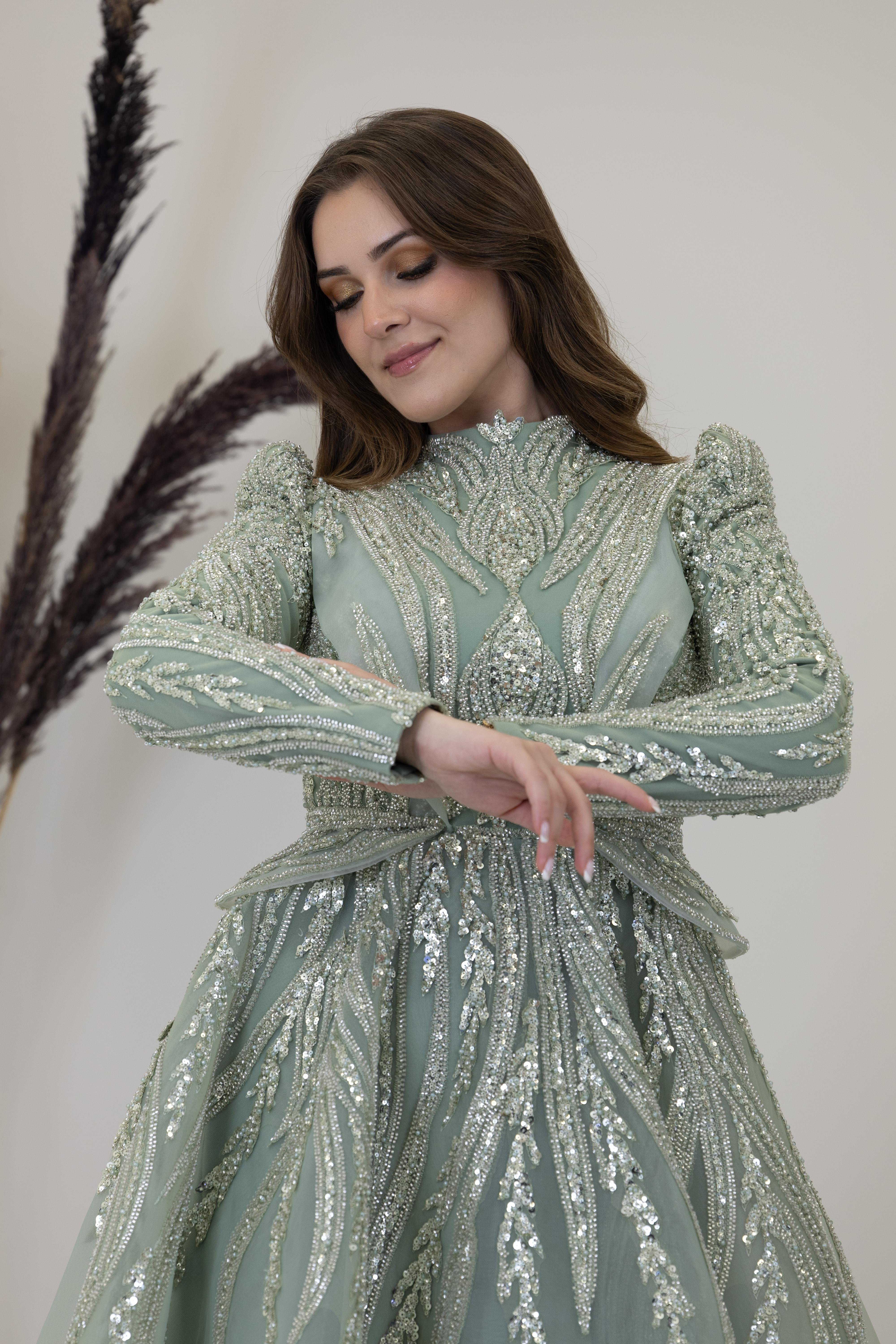 Aplik İşlemeli Şahsenem Abiye - Çağla