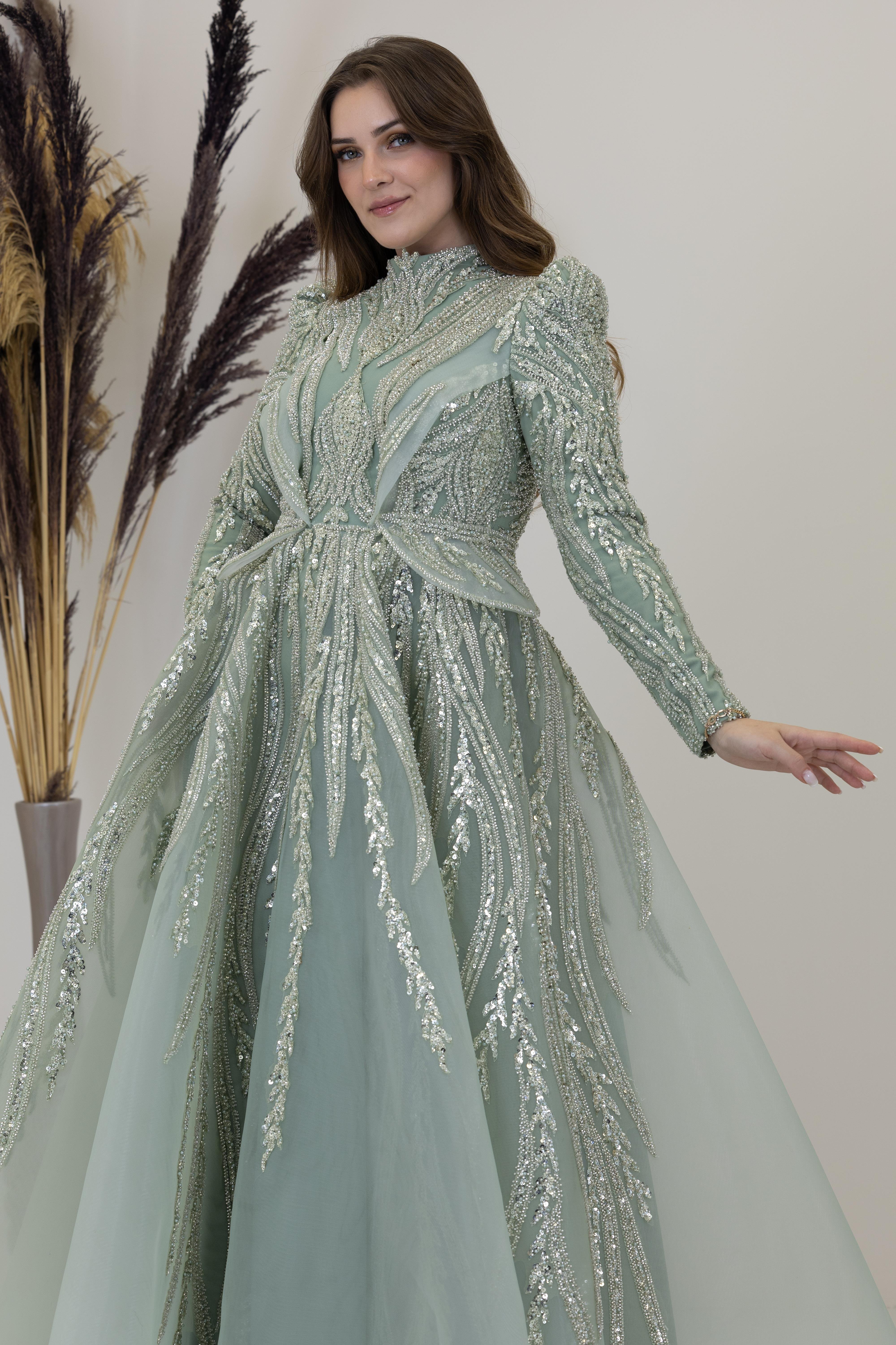 Aplik İşlemeli Şahsenem Abiye - Çağla