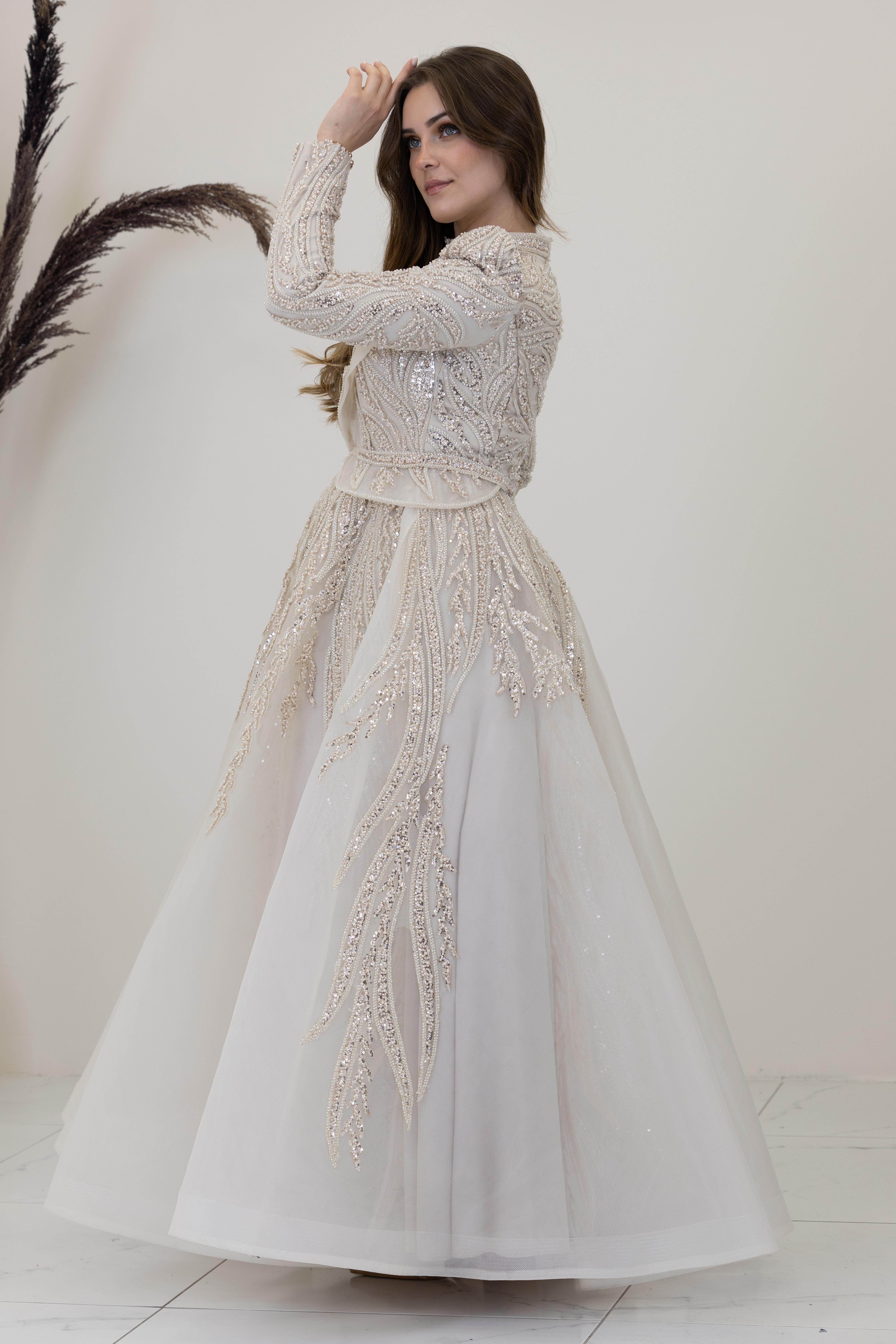 Aplik İşlemeli Şahsenem Abiye - Taş Rengi