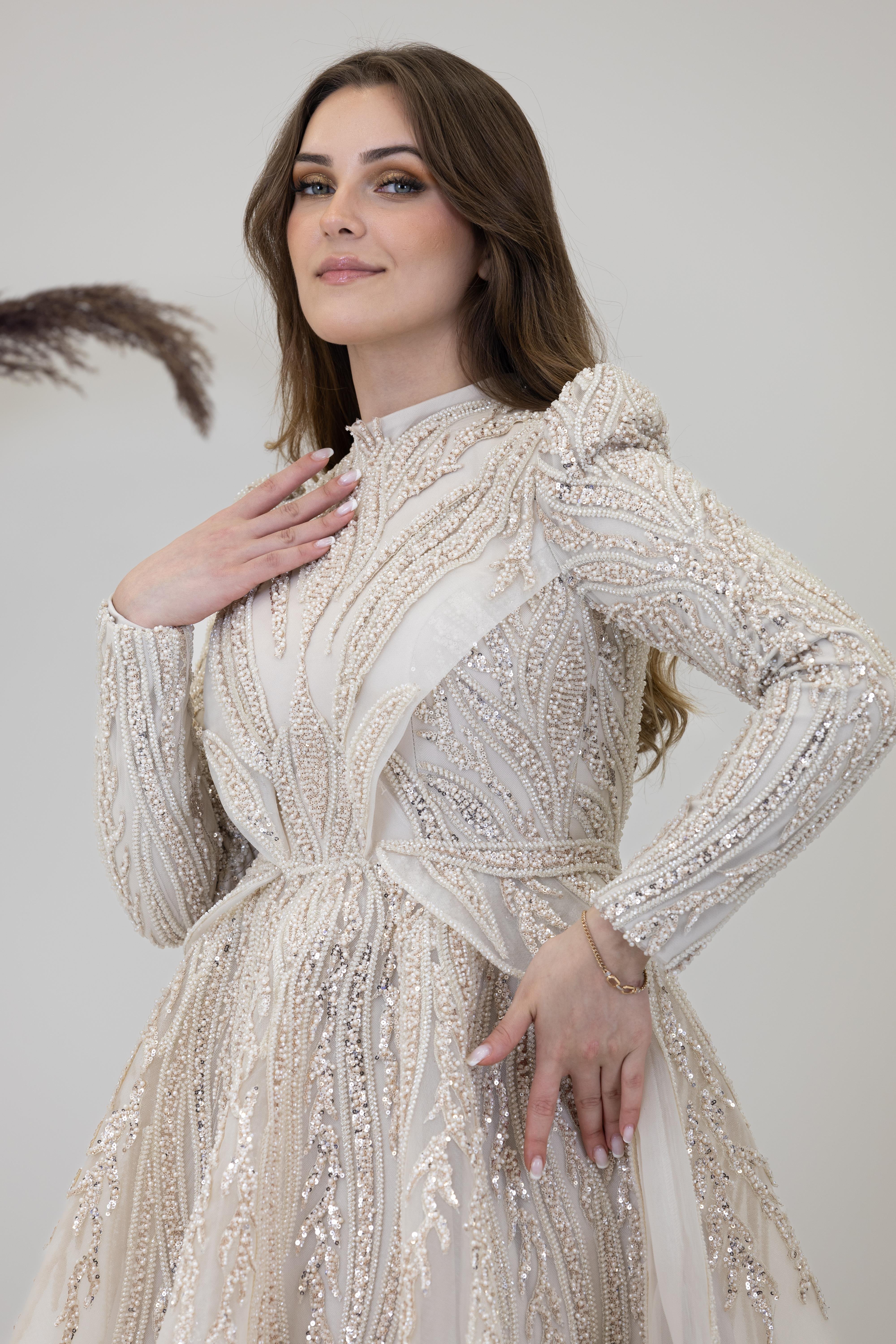 Aplik İşlemeli Şahsenem Abiye - Taş Rengi