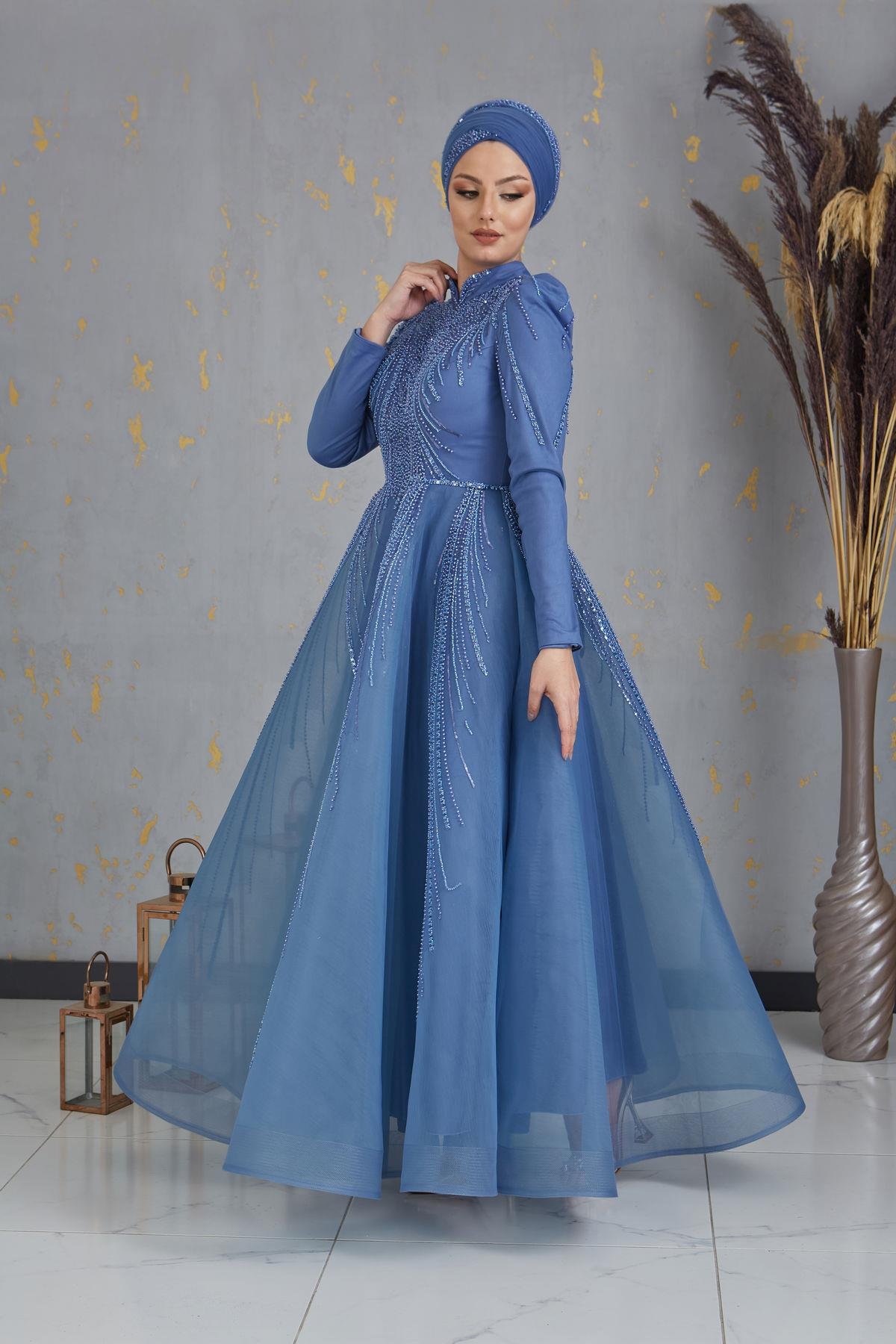 Boncuk Detaylı Samyeli Abiye - İndigo