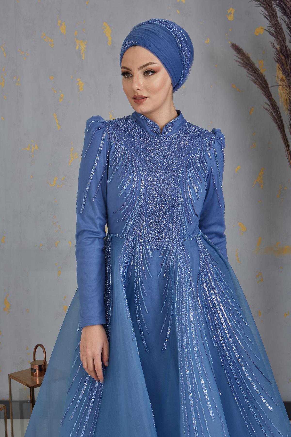 Boncuk Detaylı Samyeli Abiye - İndigo