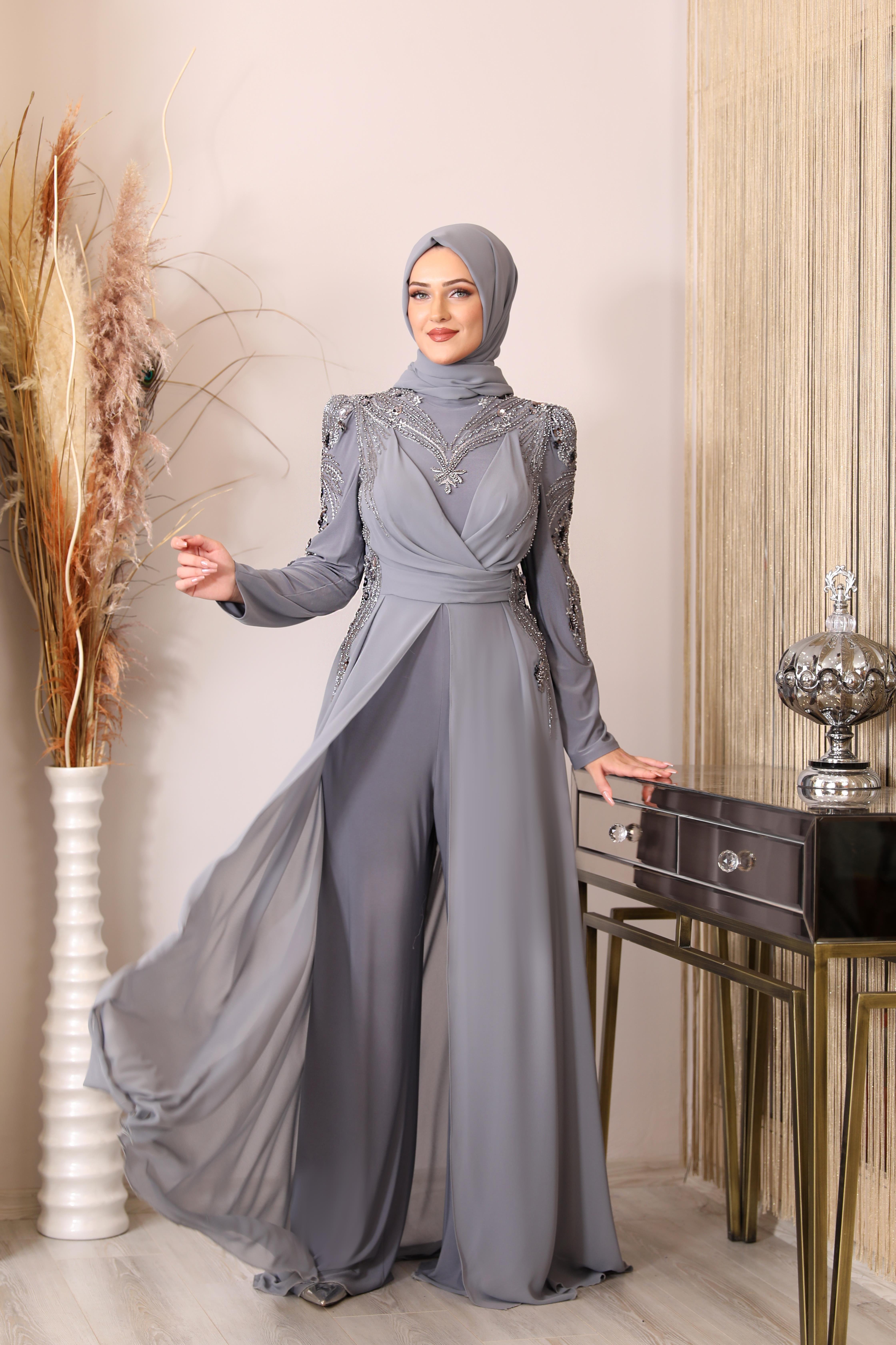 Boncuk İşlemeli Güneş Tulum - Gri