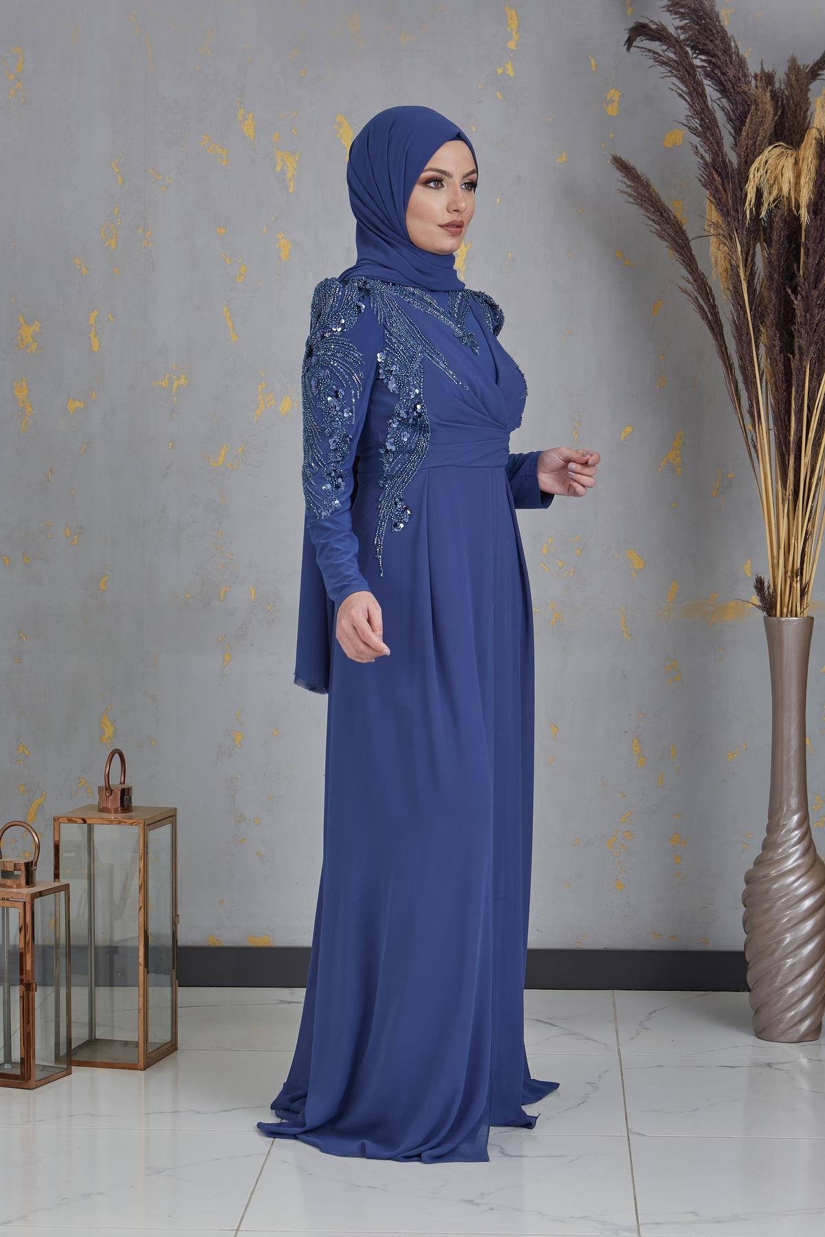 Boncuk İşlemeli Güneş Tulum - İndigo