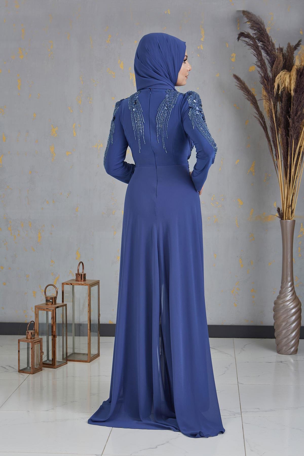 Boncuk İşlemeli Güneş Tulum - İndigo