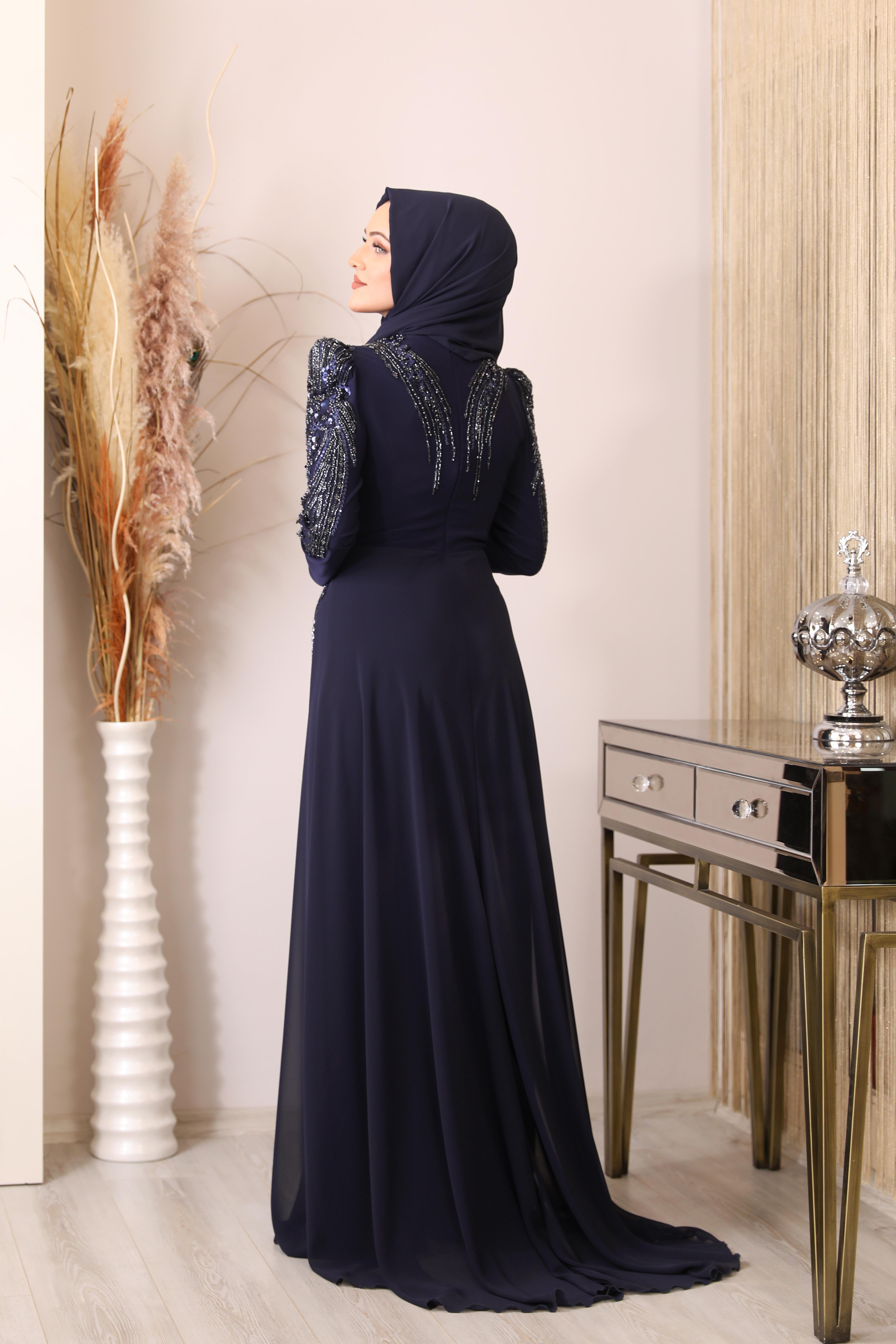 Boncuk İşlemeli Güneş Tulum - Lacivert