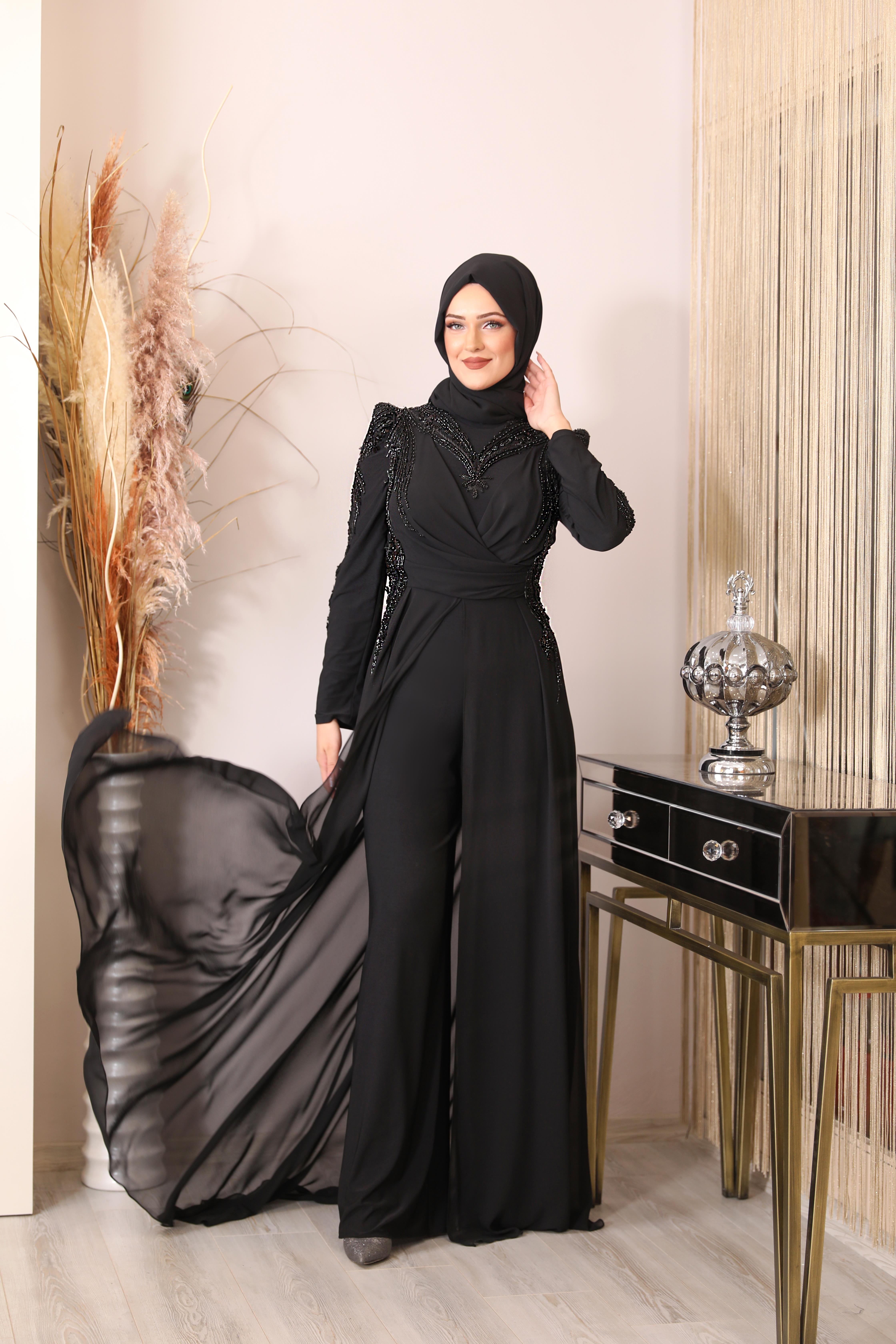 Boncuk İşlemeli Güneş Tulum - Siyah