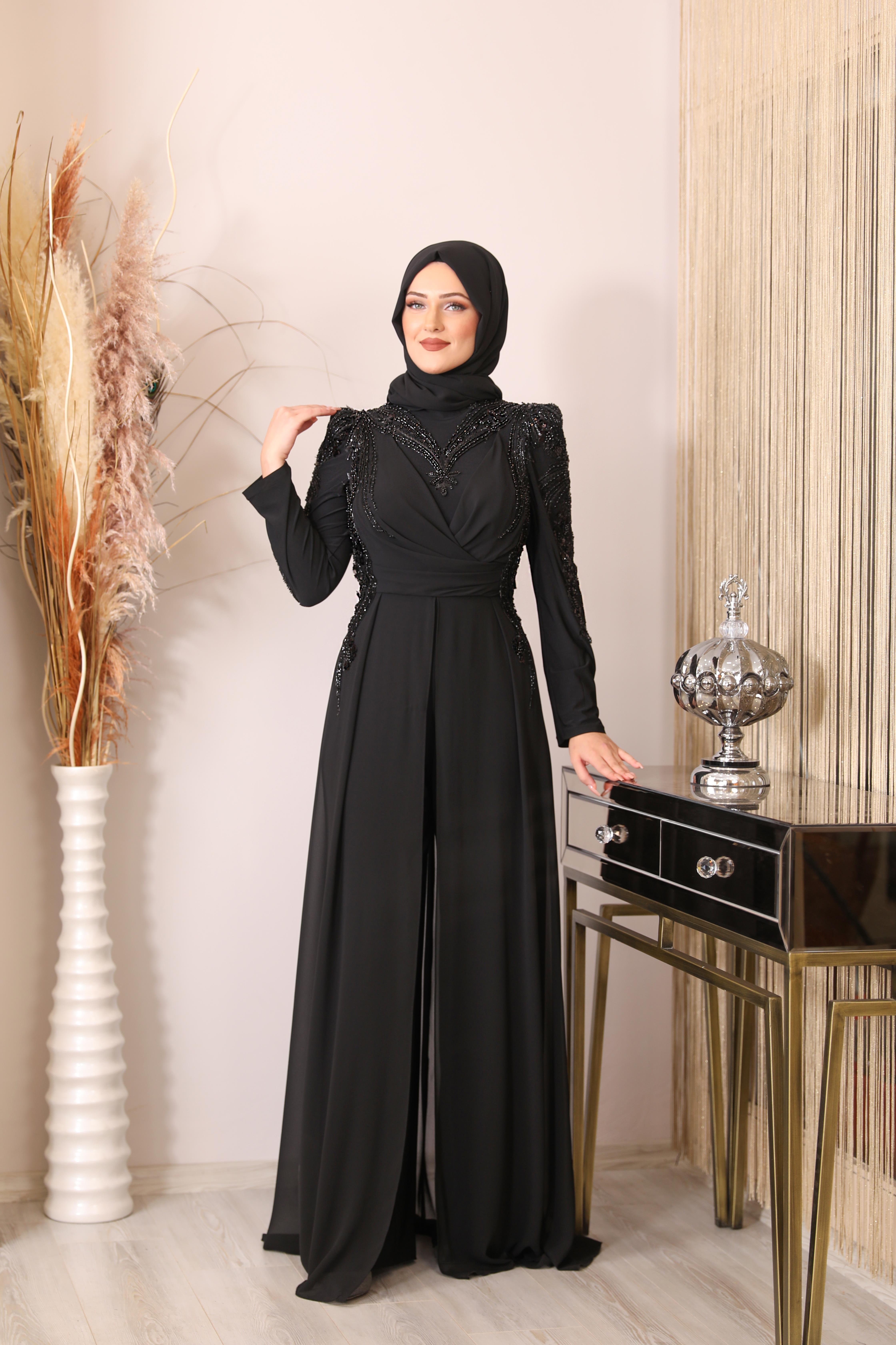 Boncuk İşlemeli Güneş Tulum - Siyah