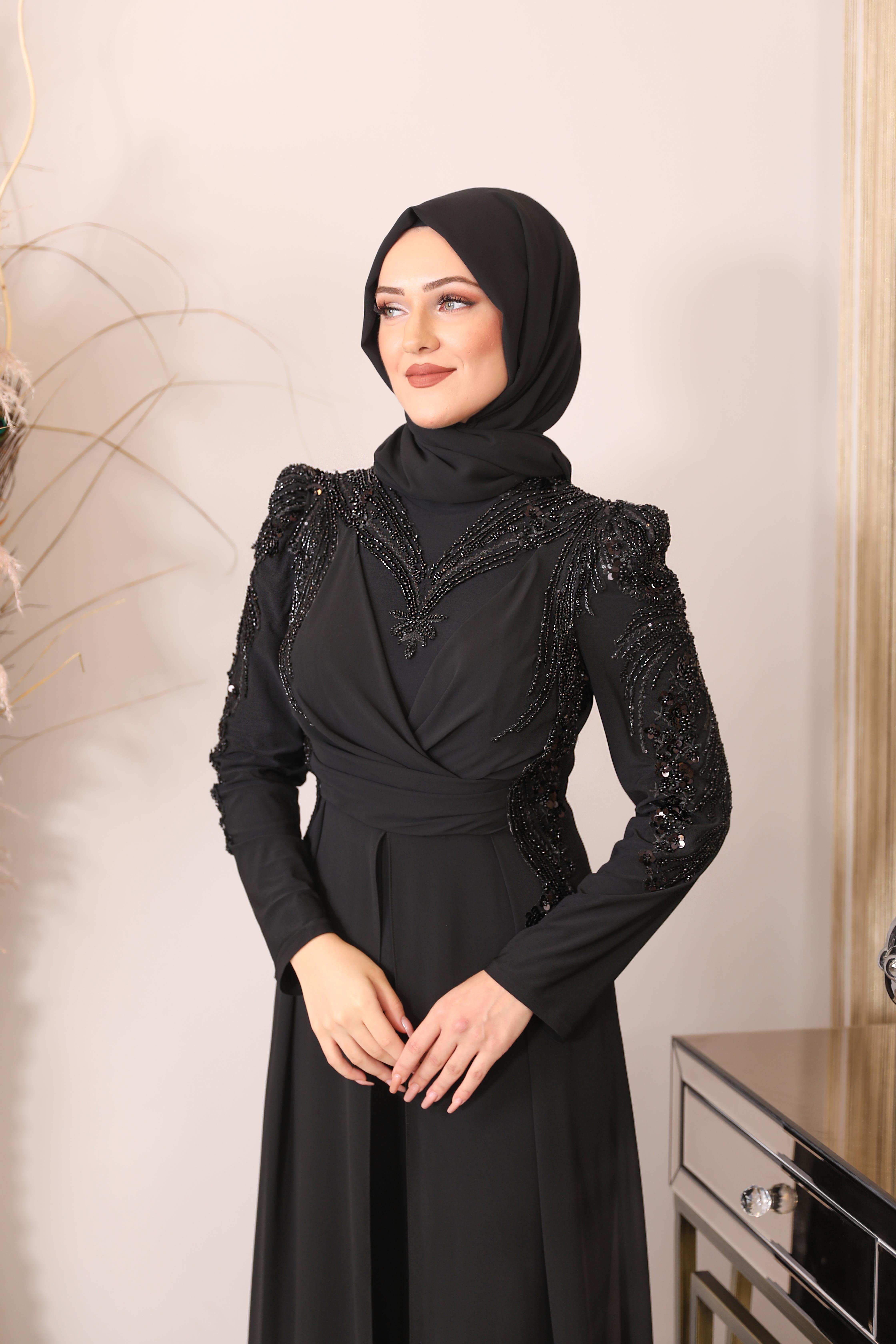 Boncuk İşlemeli Güneş Tulum - Siyah