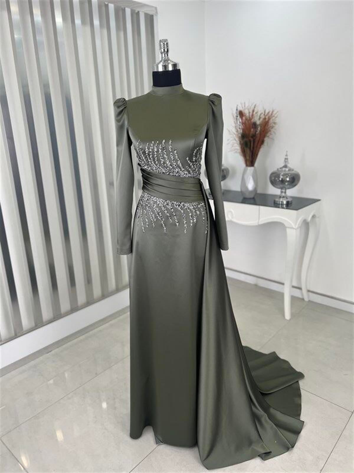 tesettur evening dress Modest Evening Dress - Drape Detailed Black Modest Evening Dress 55821S