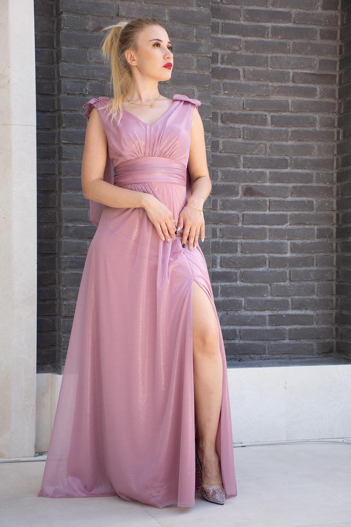 Fiyonklu Yandan Yırtmaçlı Alessi Abiye Pudra