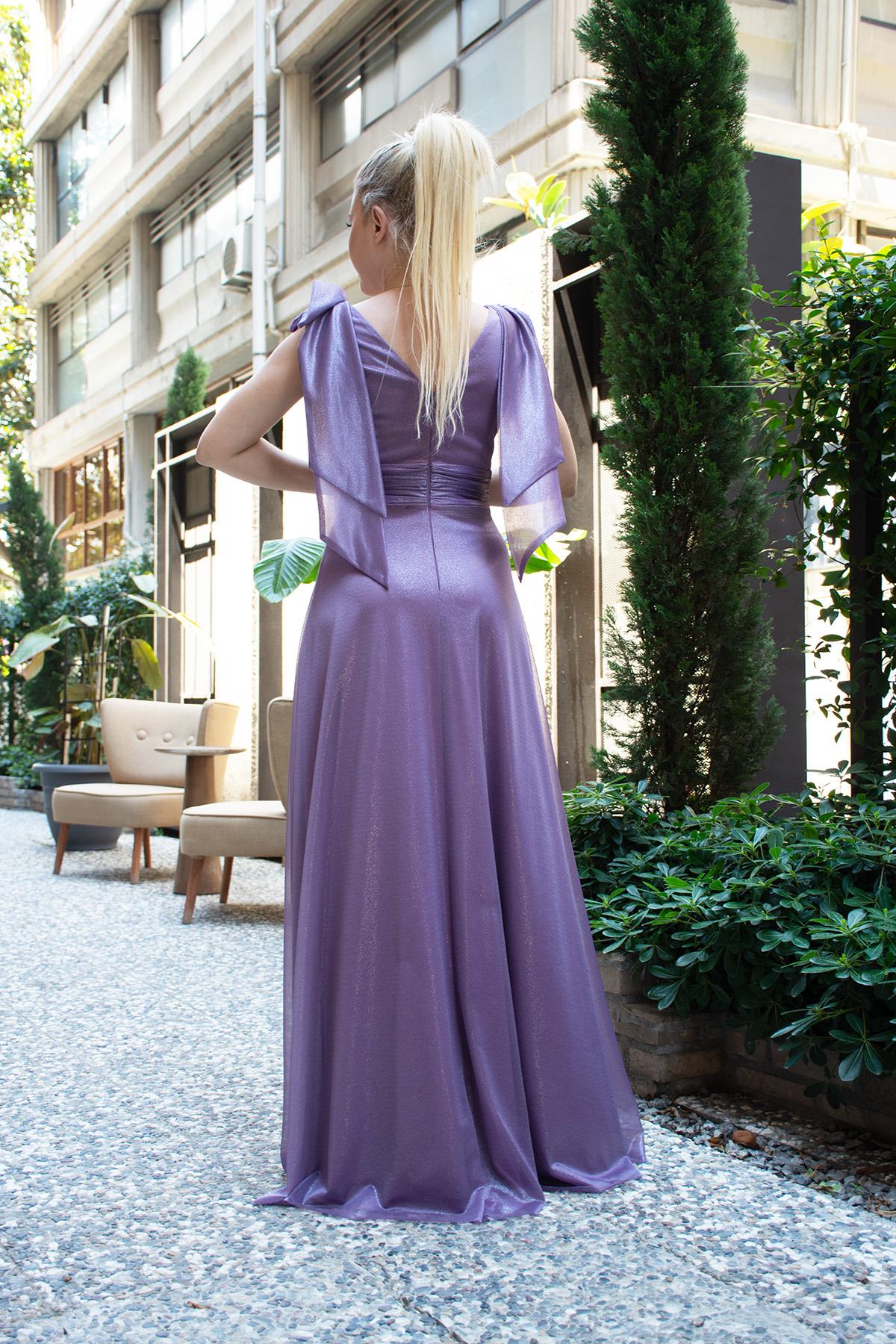 Fiyonklu Yandan Yırtmaçlı Alessi Abiye Mor