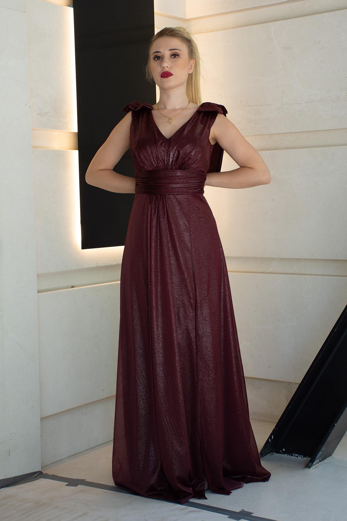 Fiyonklu Yandan Yırtmaçlı Alessi Abiye Vişne