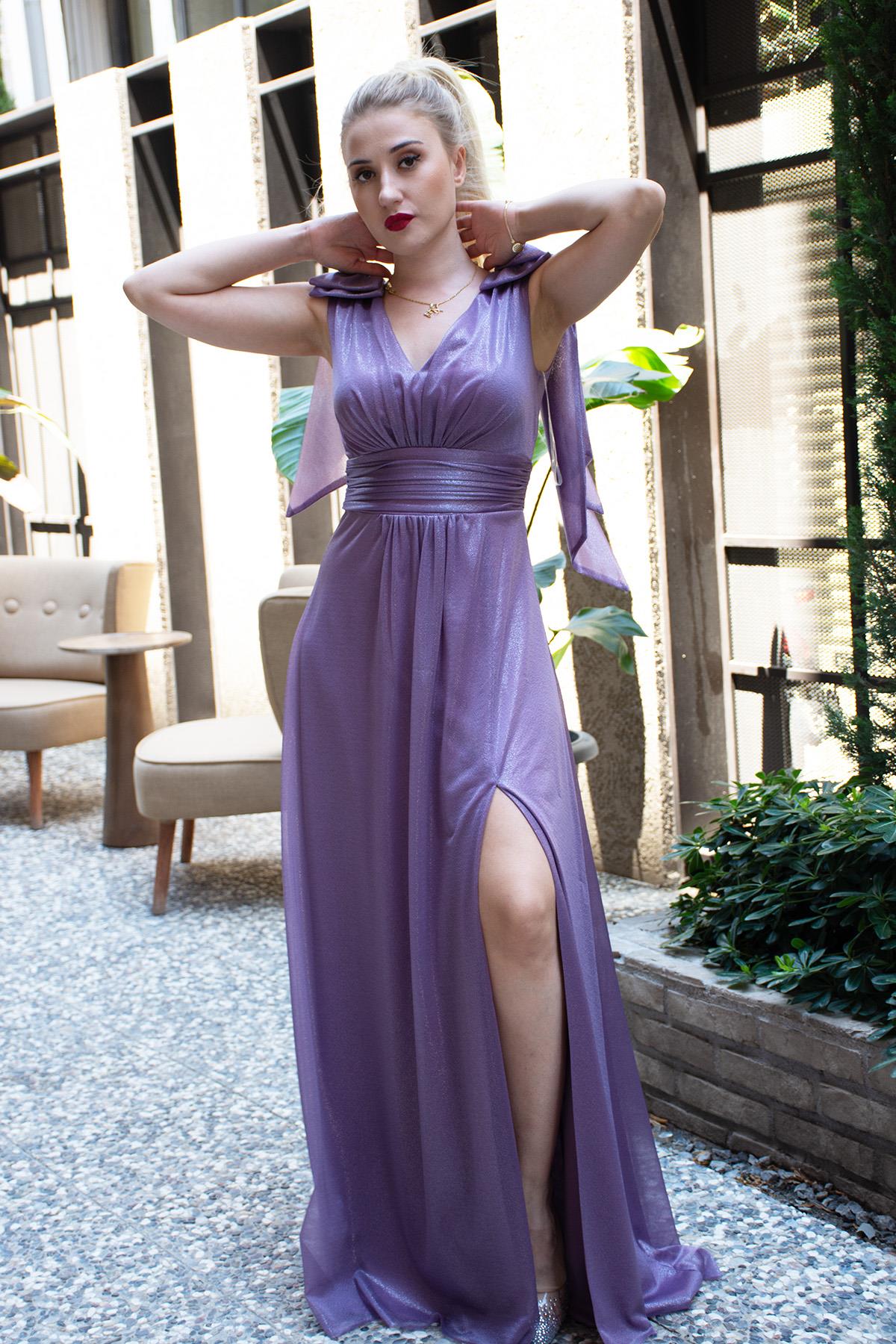 Fiyonklu Yandan Yırtmaçlı Alessi Abiye Mor