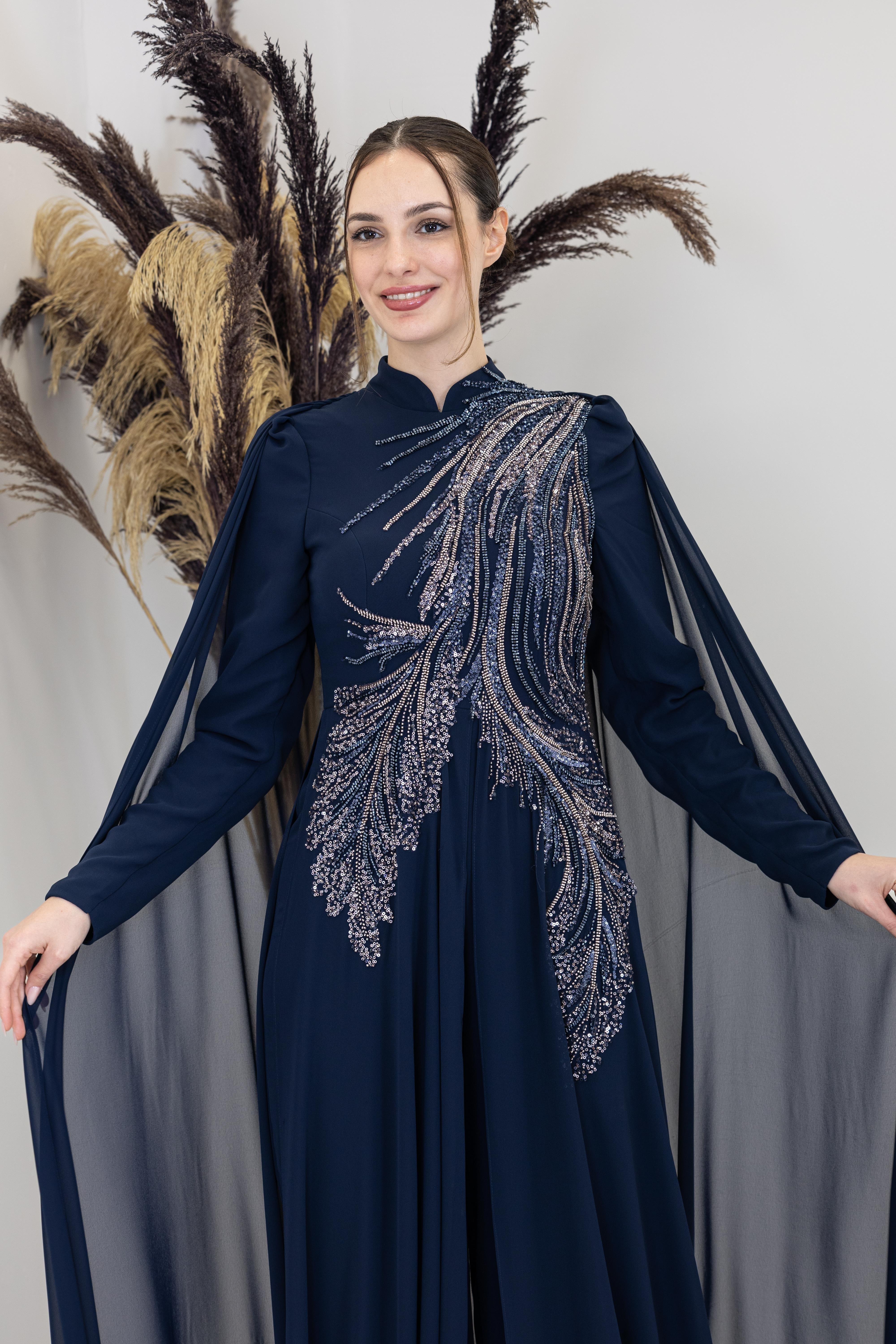 Kolları Pelerinli Elif Tulum - Lacivert